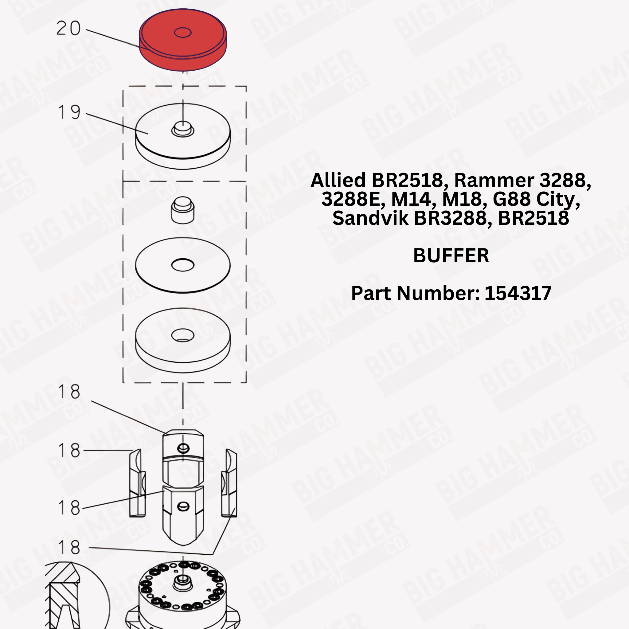 Allied BR2518, Rammer 3288, 3288E, M14, M18, G88 City, Sandvik BR3288, BR2518 Buffer