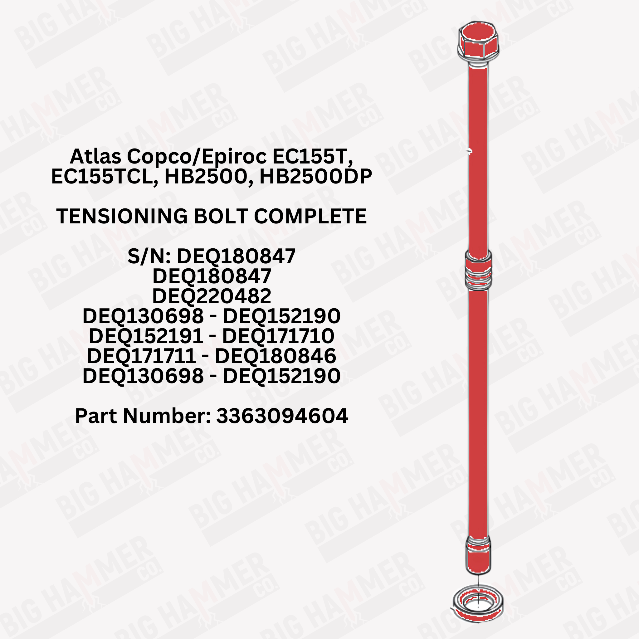 Atlas Copco/Epiroc EC155T, EC155TCL, HB2500, HB2500DP Side Bolt Complete