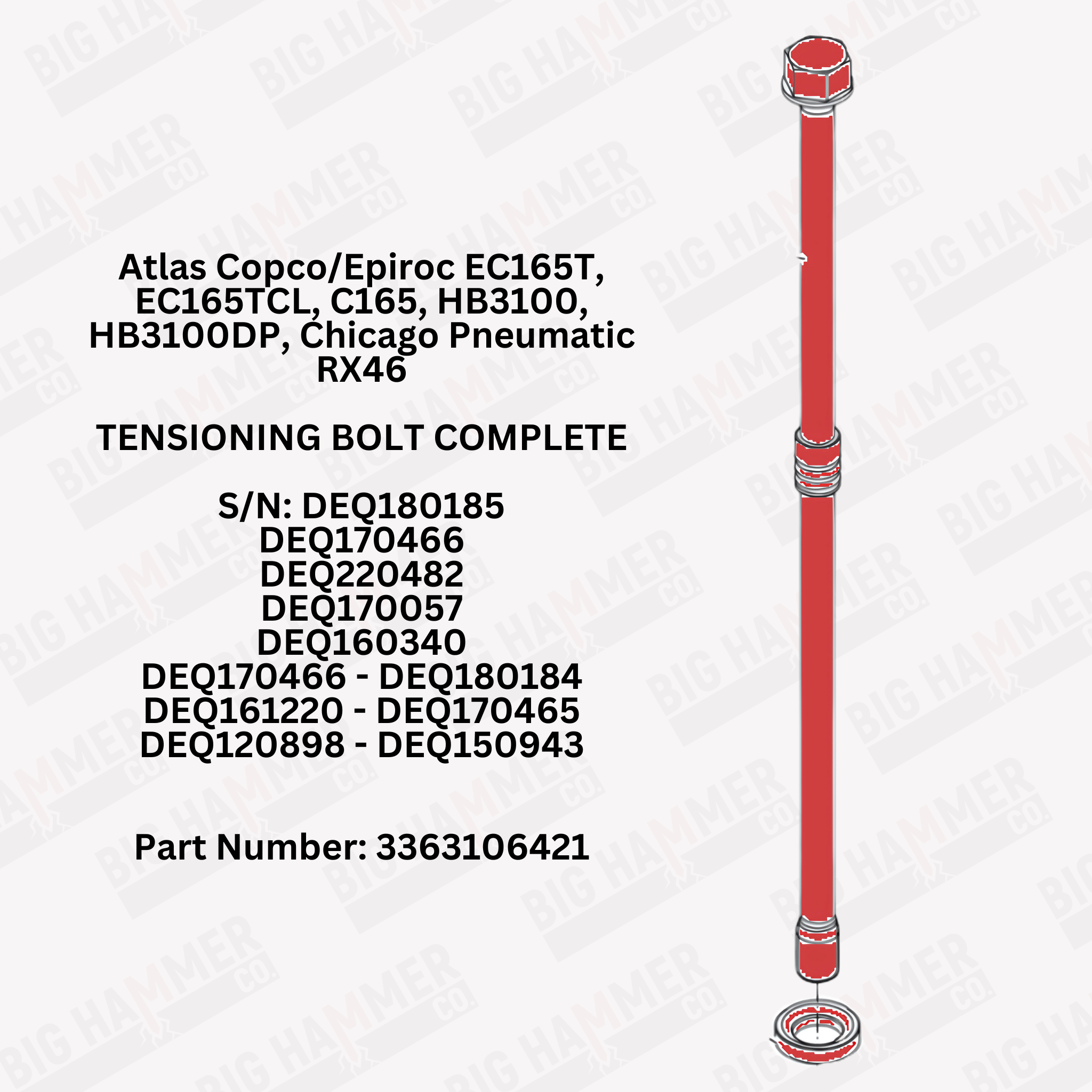 Atlas Copco/Epiroc EC165T, EC165TCL, C165, HB3100, HB3100DP, Chicago Pneumatic RX46 Side Bolt Complete