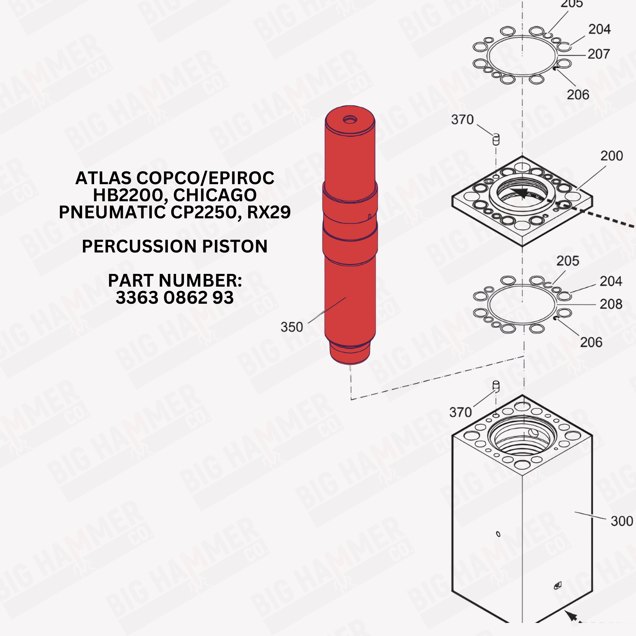 Atlas Copco/Epiroc HB2200, Chicago Pneumatic CP2250, RX29 Percussion Piston