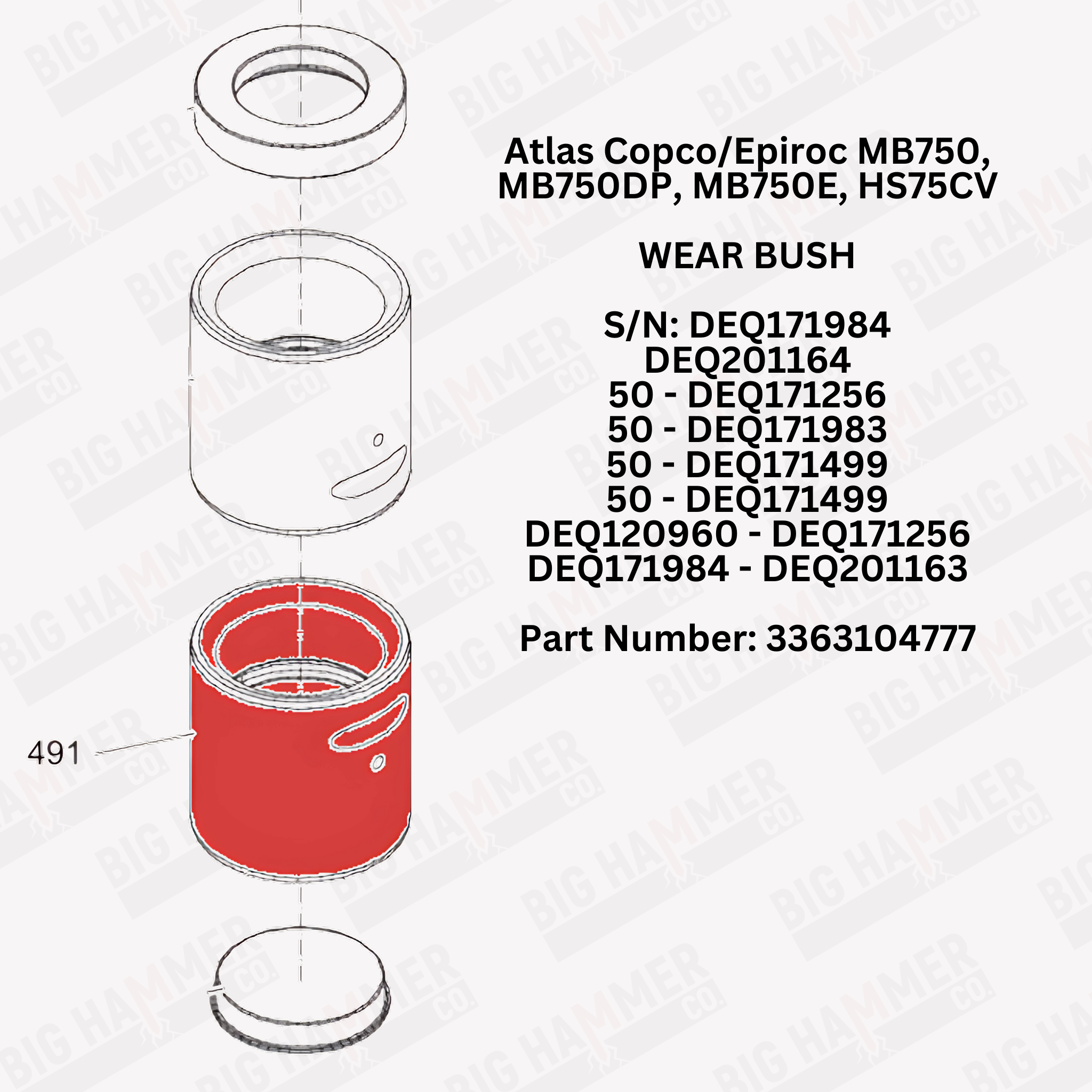 Atlas Copco/Epiroc MB750, MB750DP, MB750E, HS75CV Lower Bushing