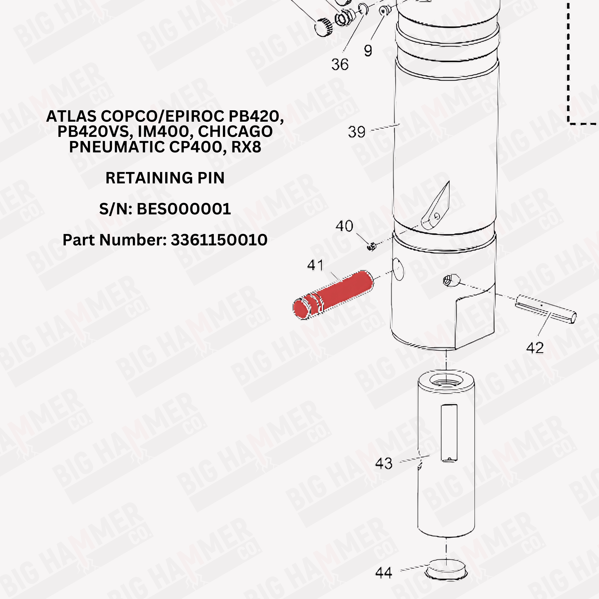 Atlas Copco/Epiroc PB420, PB420VS, IM400, Chicago Pneumatic CP400, RX8 Retainer Pin