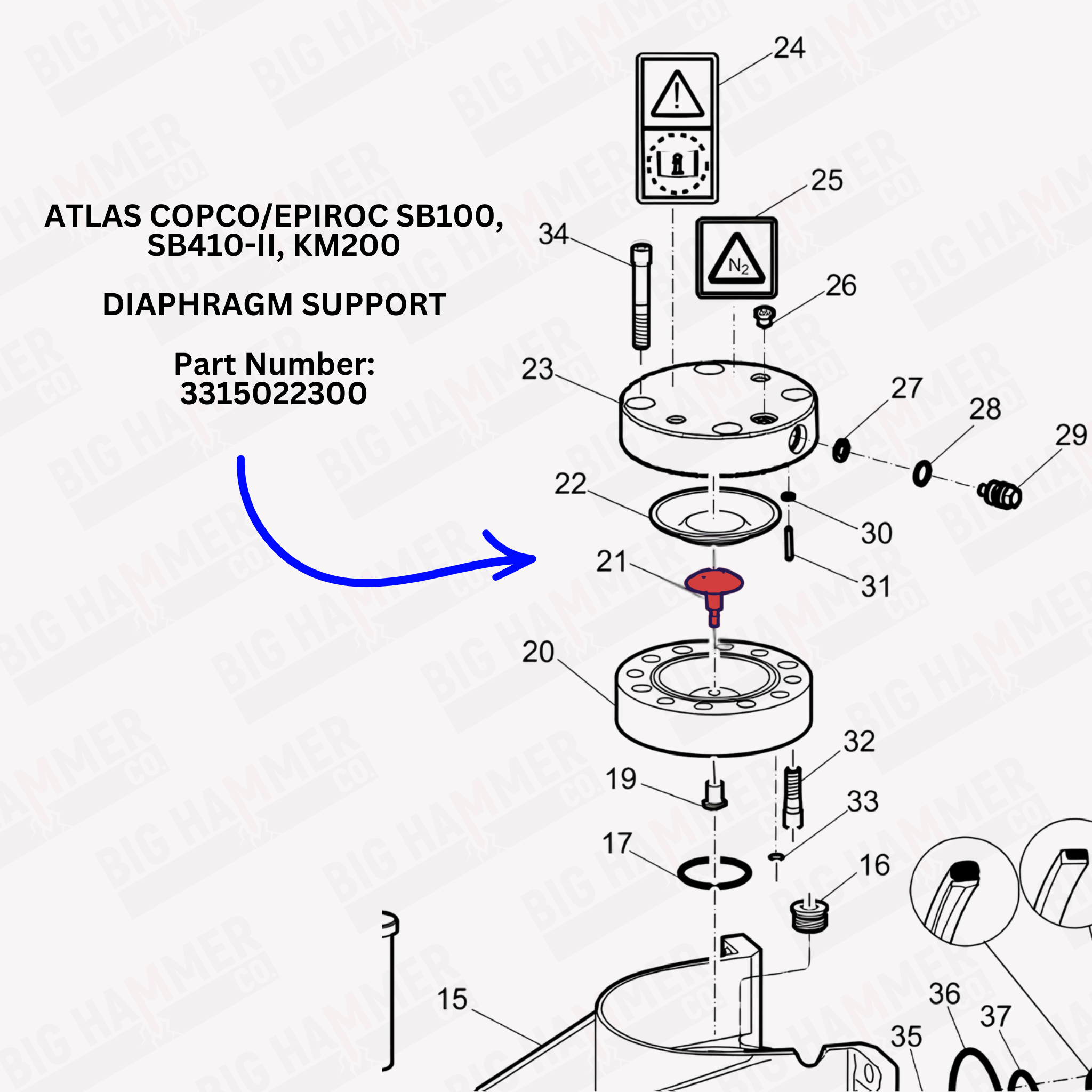 Atlas Copco/Epiroc SB100, SB410-II, KM200 Diaphragm Support