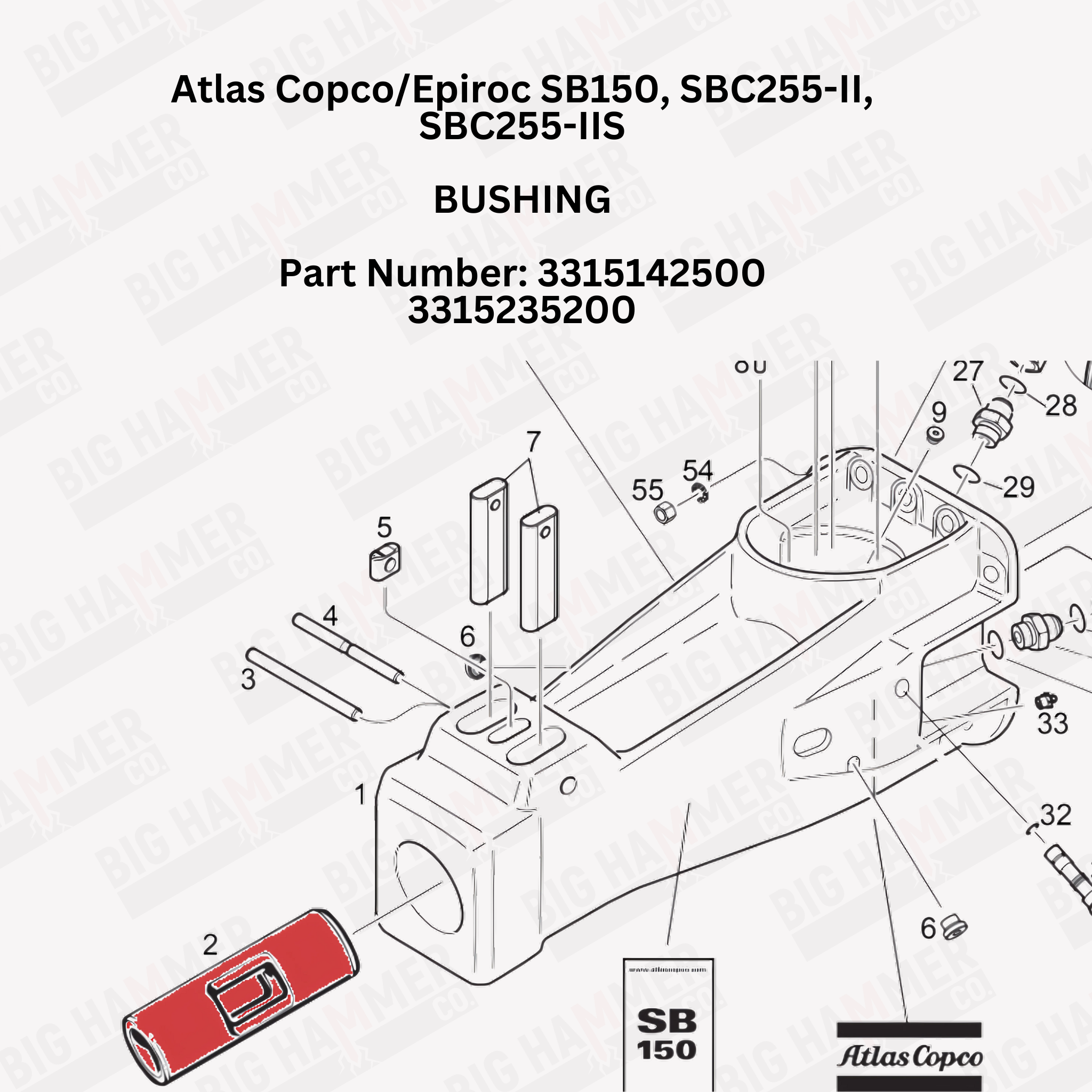 Atlas Copco/Epiroc SB150, SBC255-II, SBC255-IIS Bushing