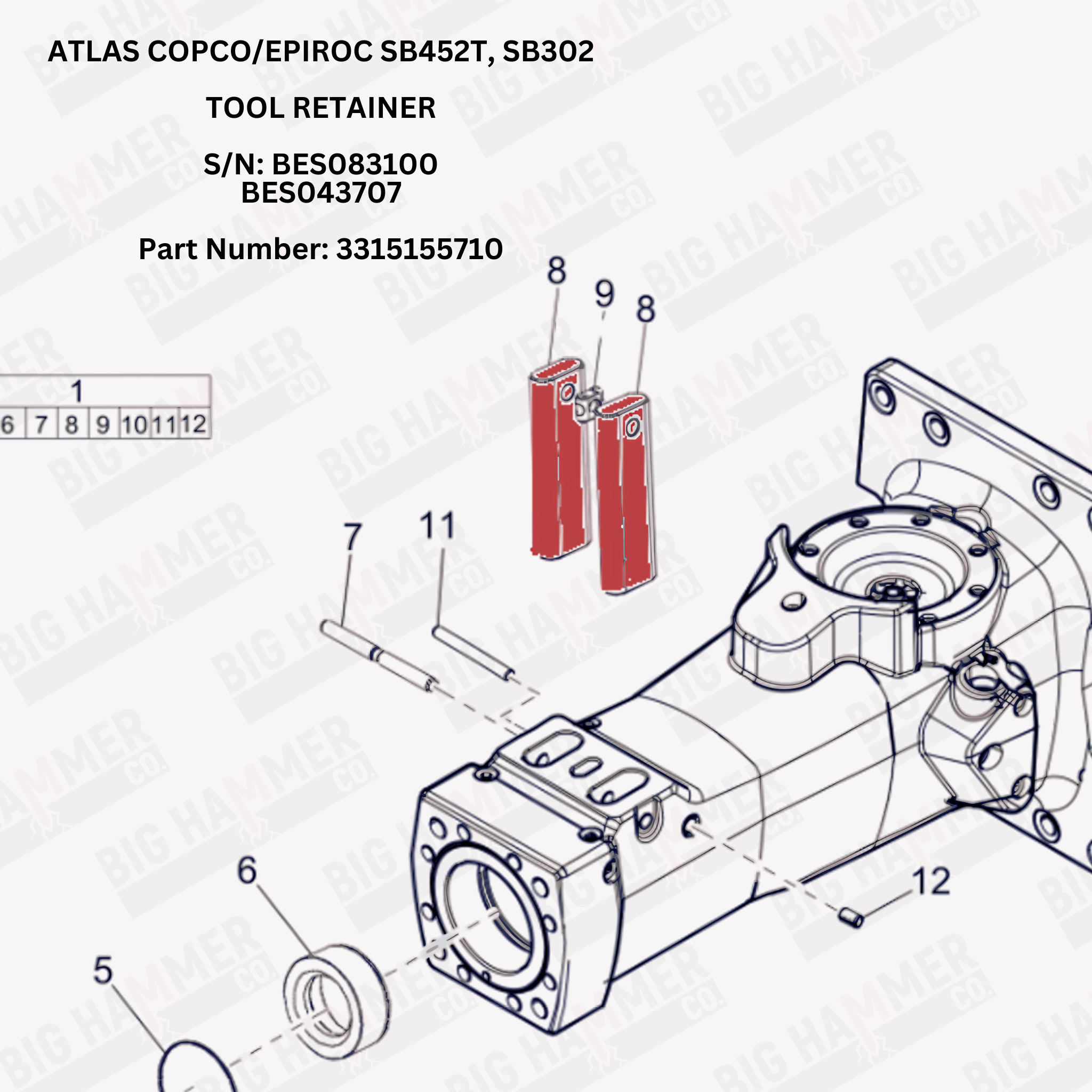 Atlas Copco/Epiroc SB302, SB452T Tool Retainer XL