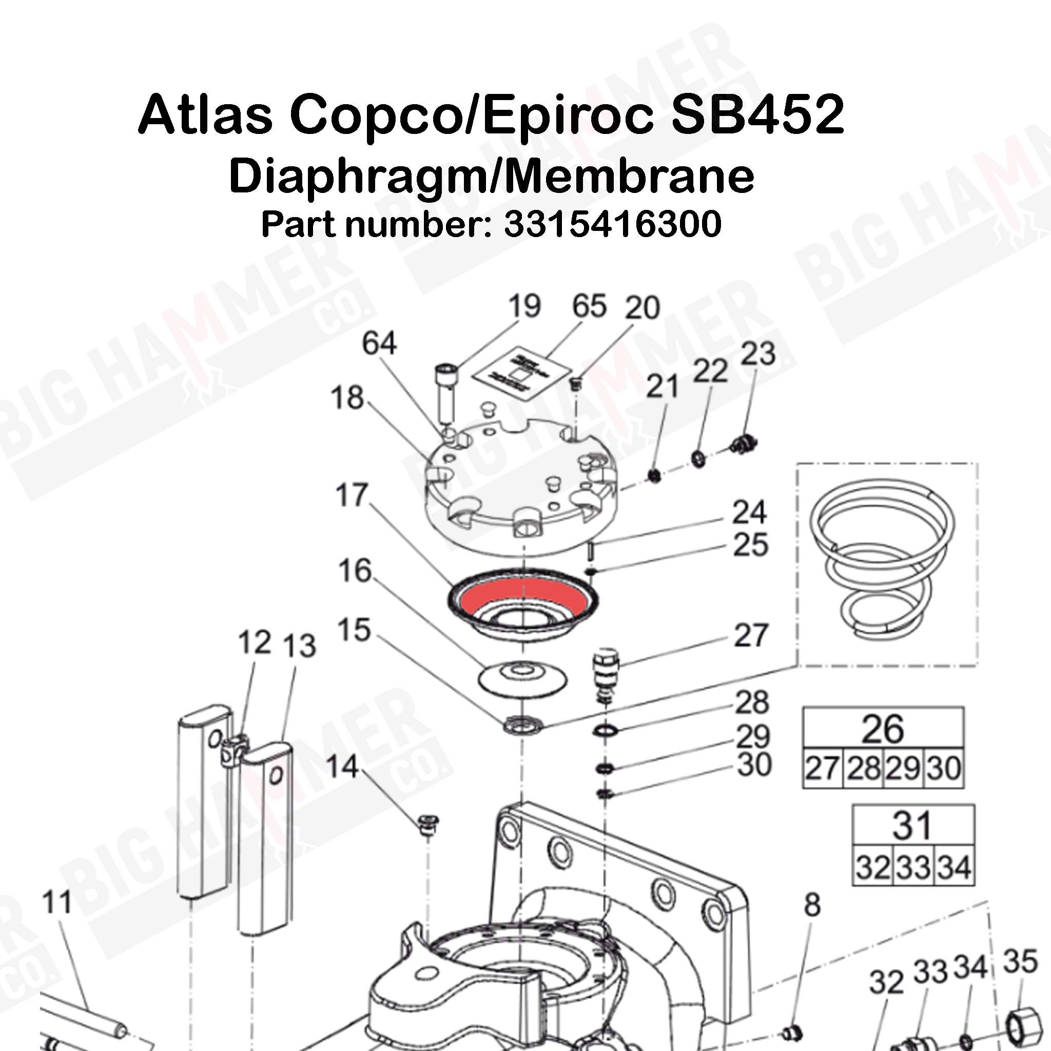 Atlas Copco/Epiroc SB452, SB452T, SB552, SB552T, SB702, SB1102 Diaphragm