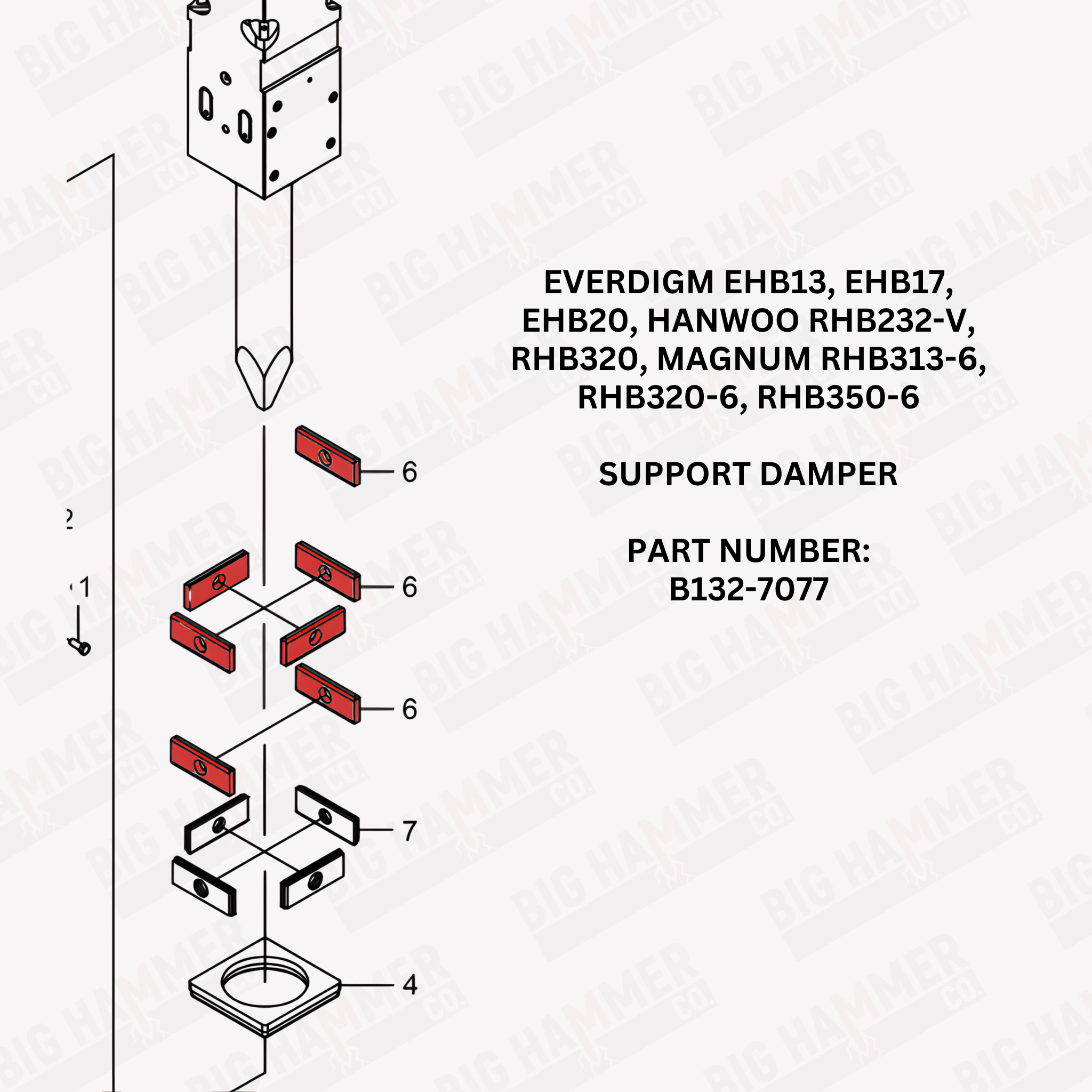 Everdigm EHB13, EHB17, EHB20, Hanwoo RHB232-V, RHB320, Magnum RHB313-6, RHB320-6, RHB350-6 Support Damper