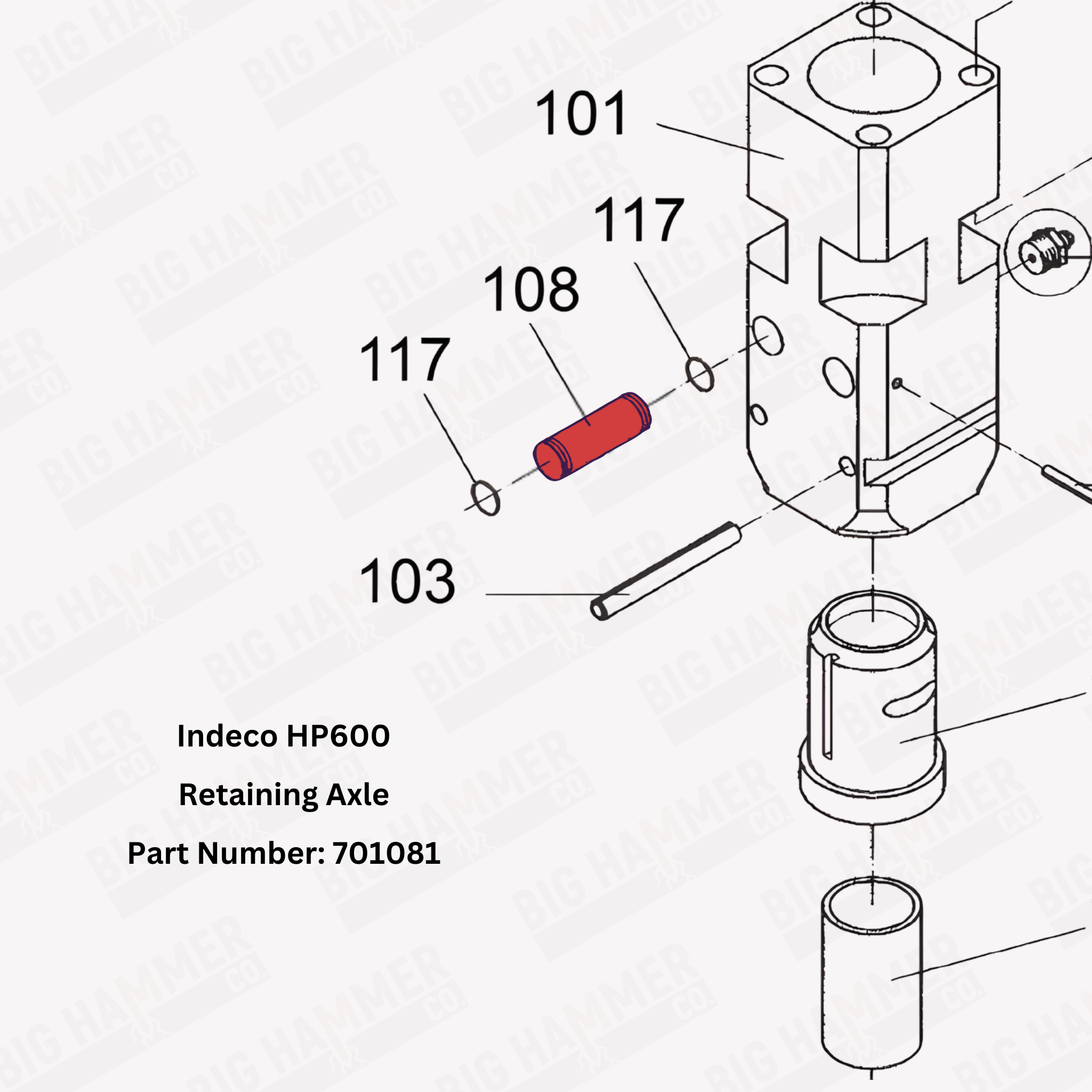 Indeco HP600, HP550, HP1000FS, MES553 Retaining Axle