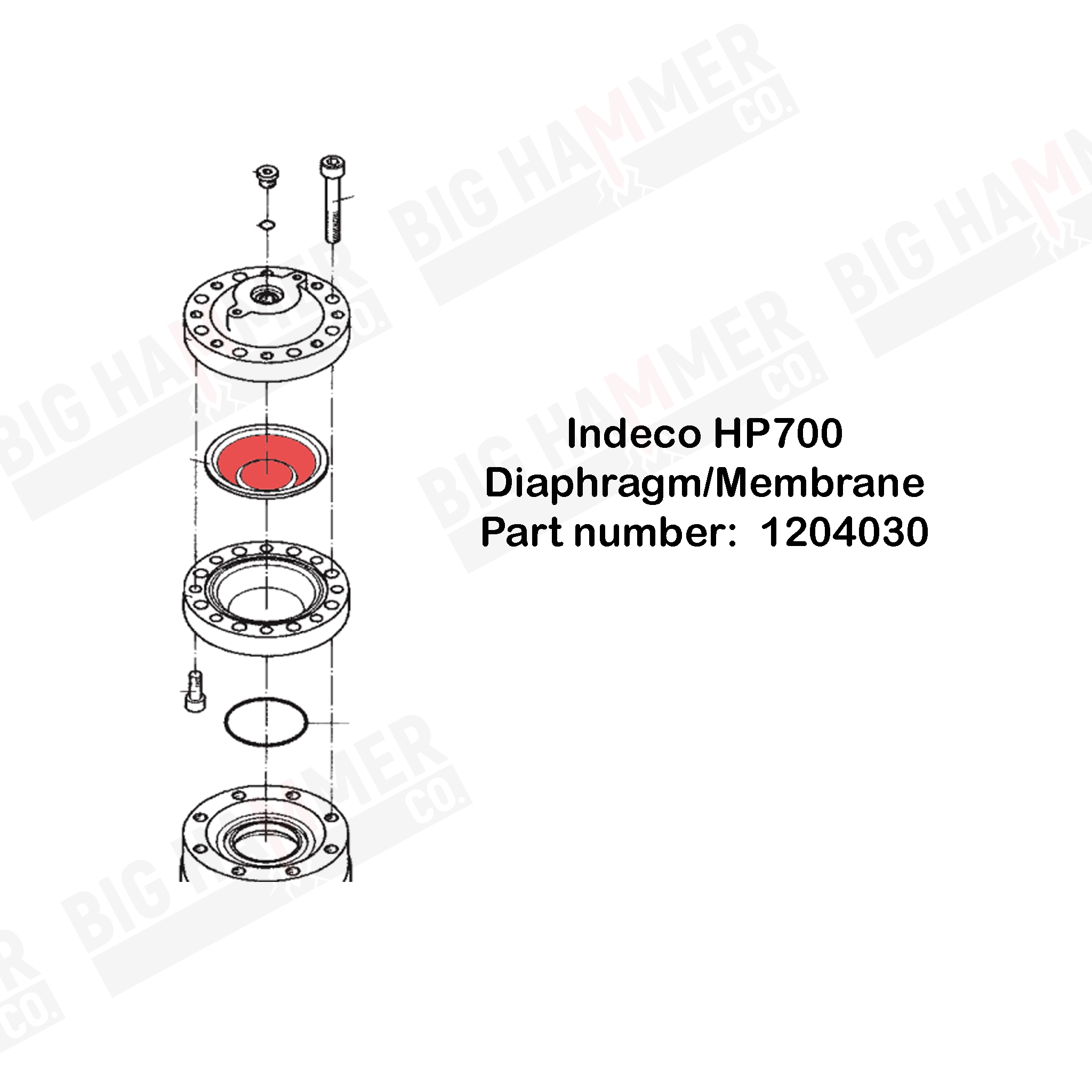 Indeco HP700, HP700W, MES 621,MES 650, MES 1050HD, MES 1200, MES 1250HD, HP1100ABF, HP1100FS Polyurethane Diaphragm