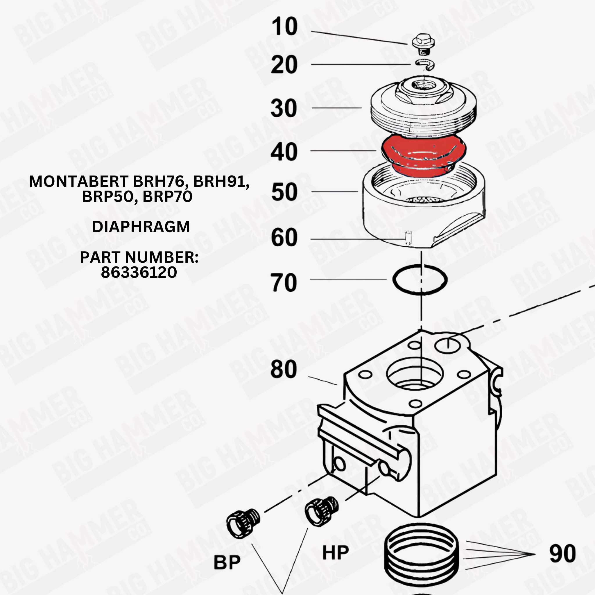 Montabert BRH76, BRH91, BRP50, BRP70 Diaphragm