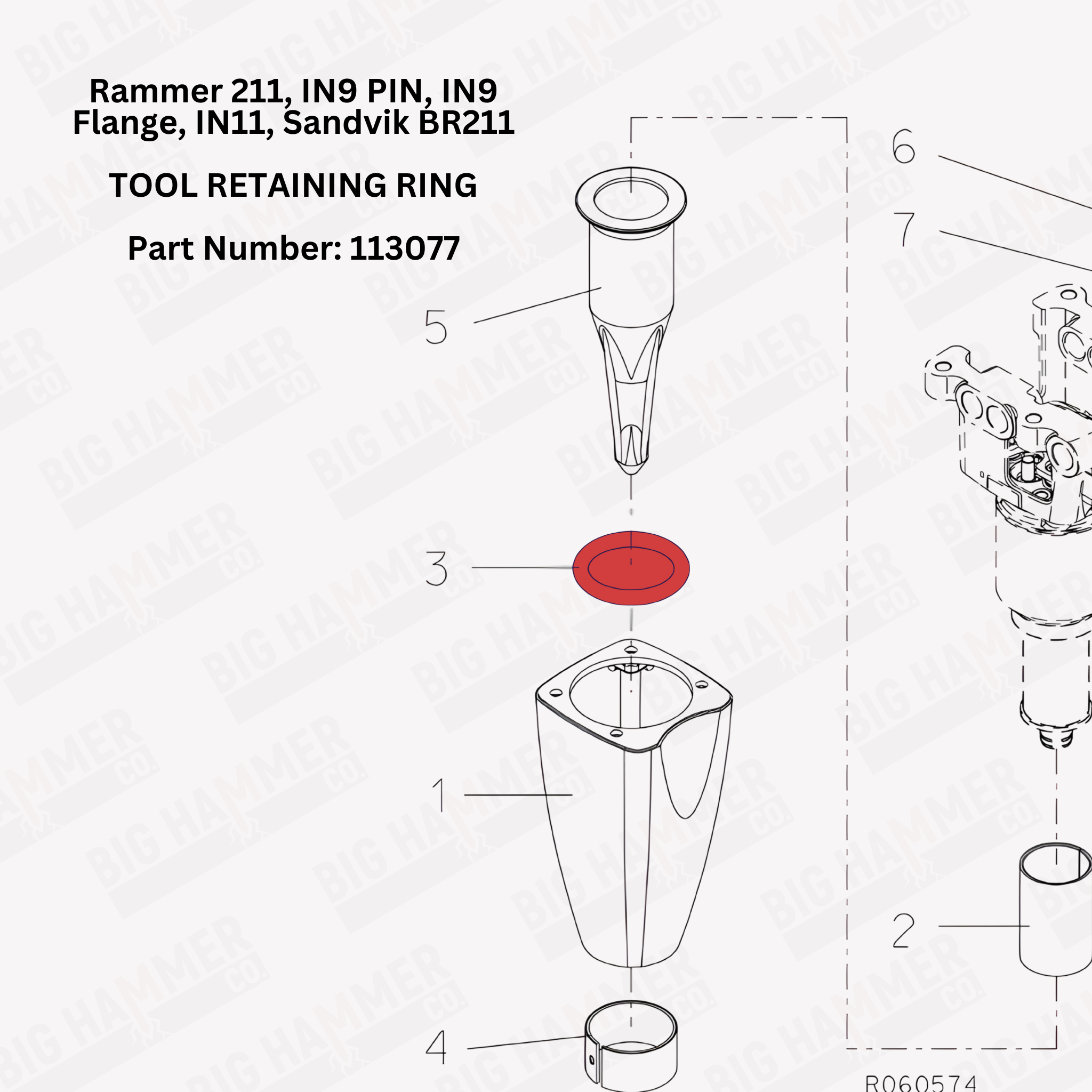 Rammer 211, IN9, IN11, Sandvik BR211 Tool Retaining Ring