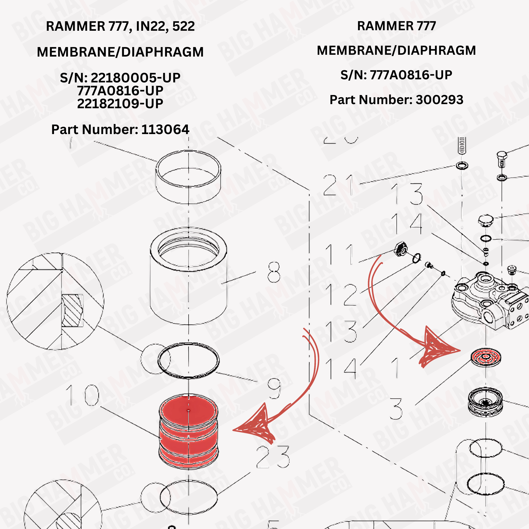 Rammer 777, 777E, IN22, 522 Membrane/Diaphragm