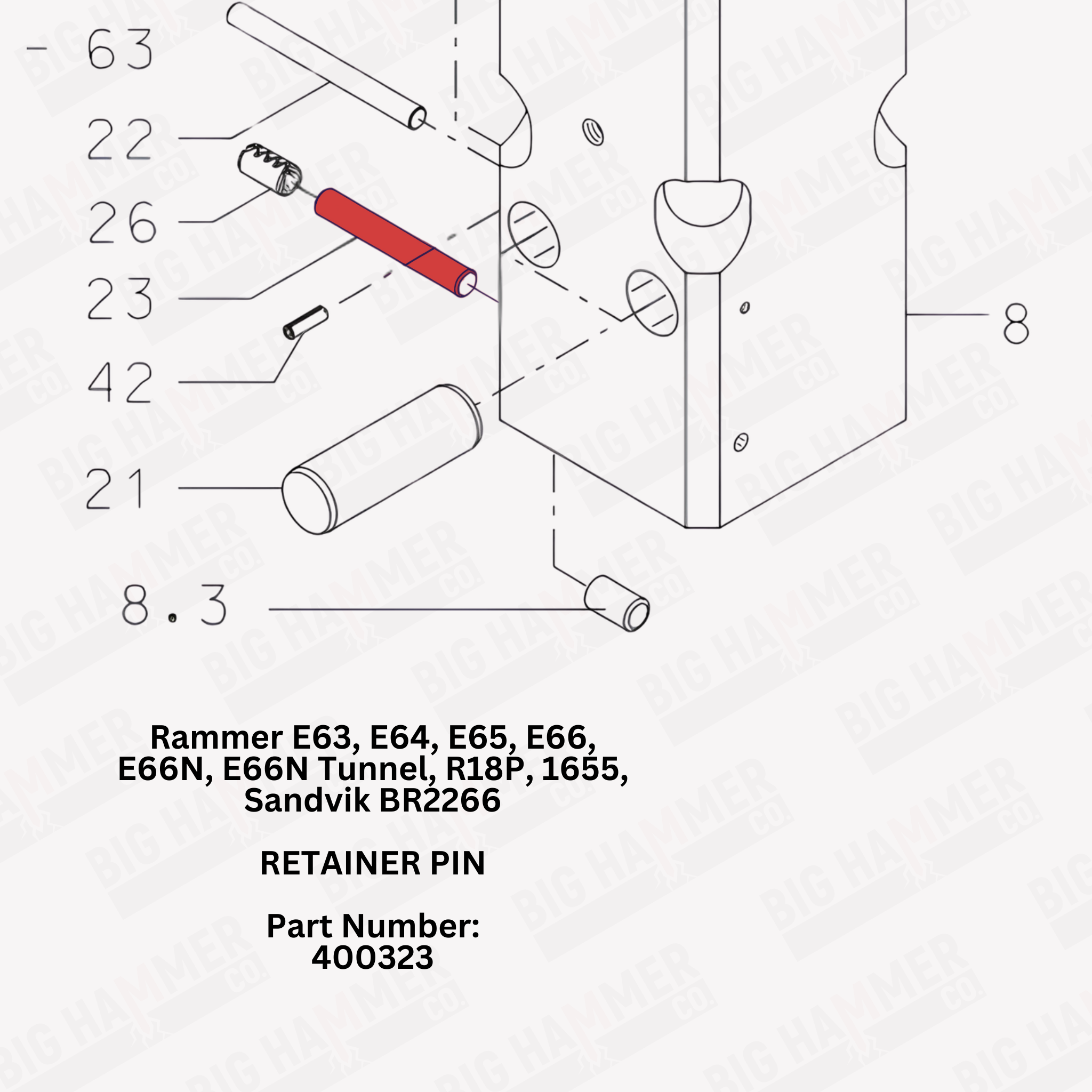 Rammer E63, E64, E65, E66, E66N, E66N Tunnel, R18P, 1655, Sandvik BR2266 Retaining Pin