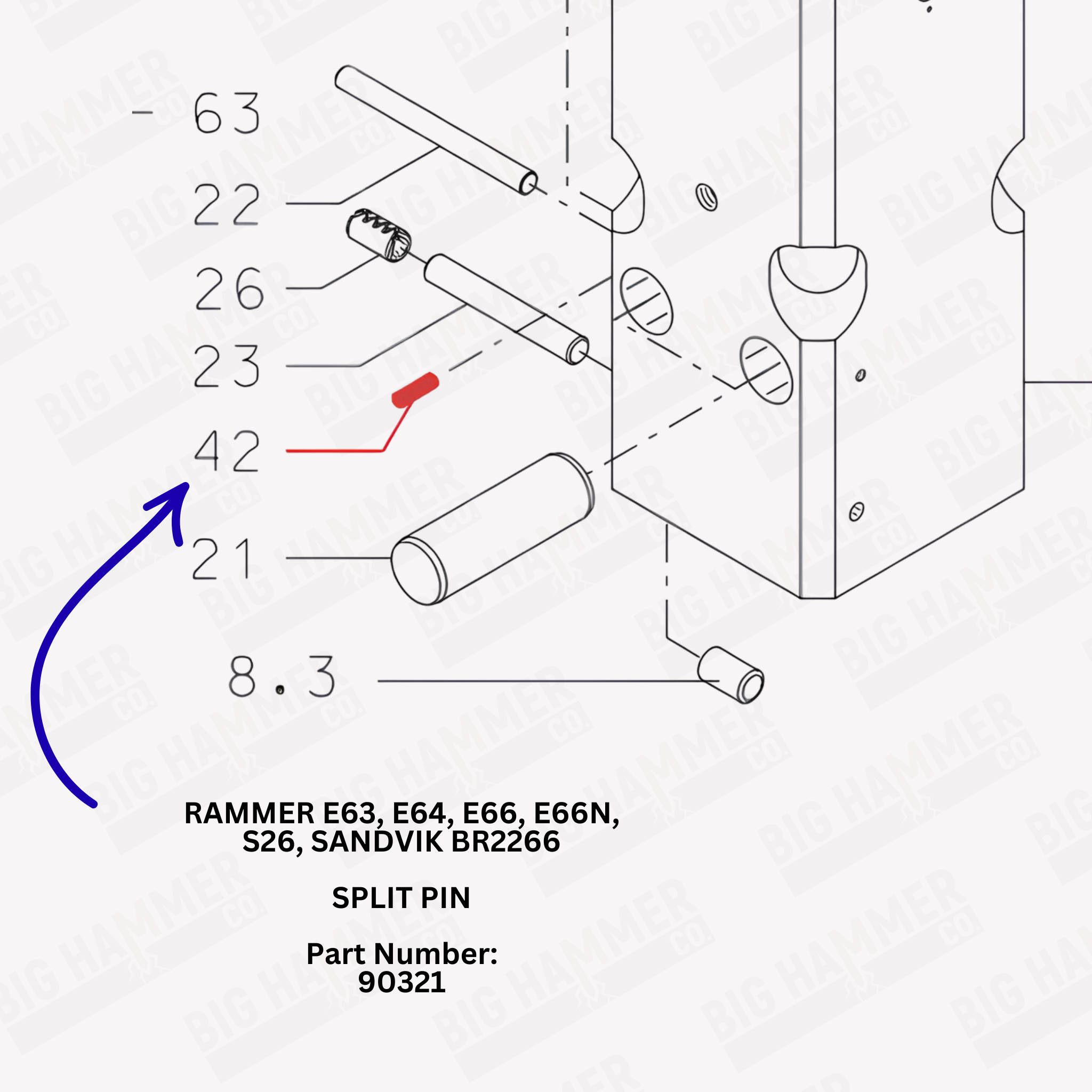 Rammer E63, E64, E66, E66N, S26, Sandvik BR2266 Split Pin