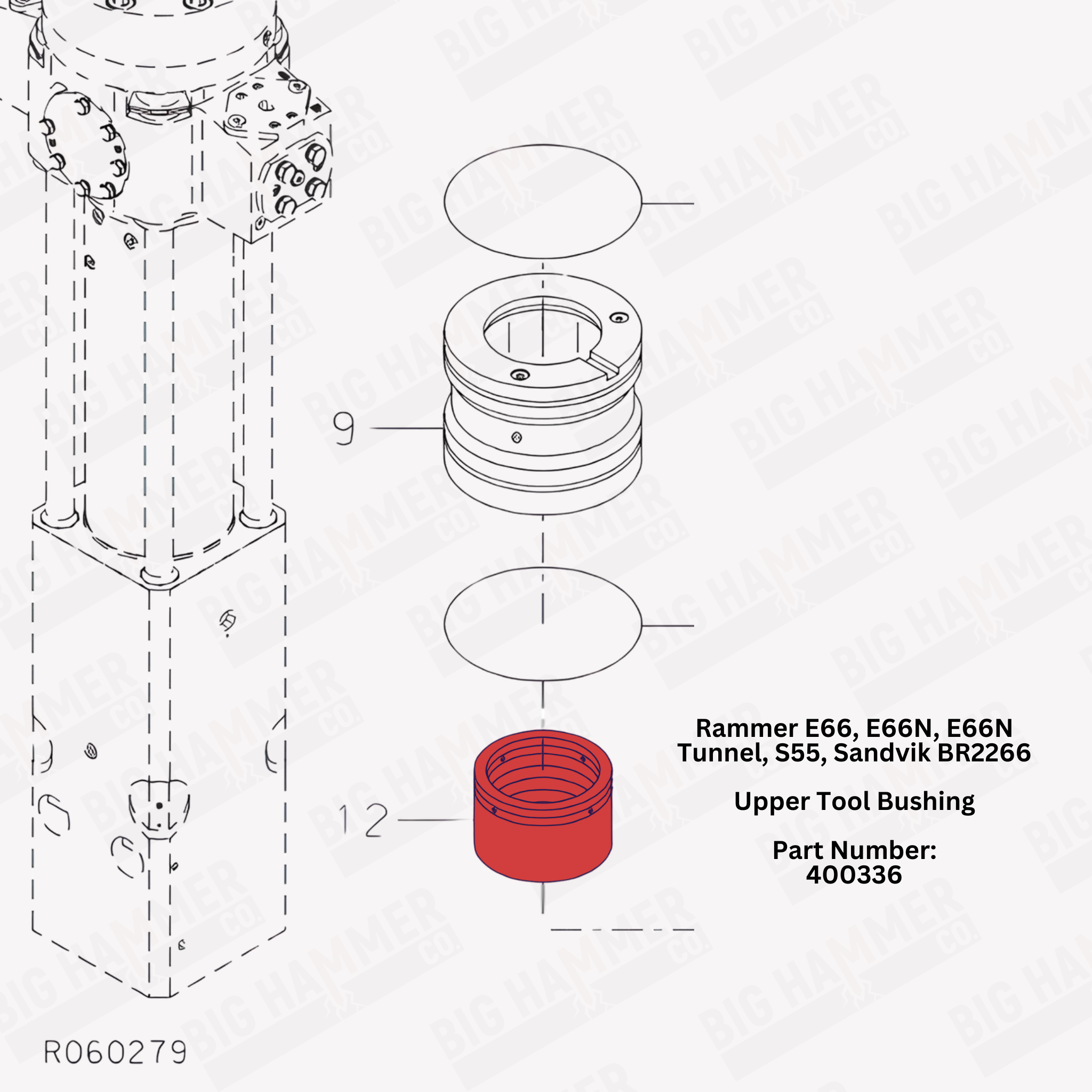 Rammer E66, E66N, E66N Tunnel, S55, Sandvik BR2266 Upper Tool Bushing