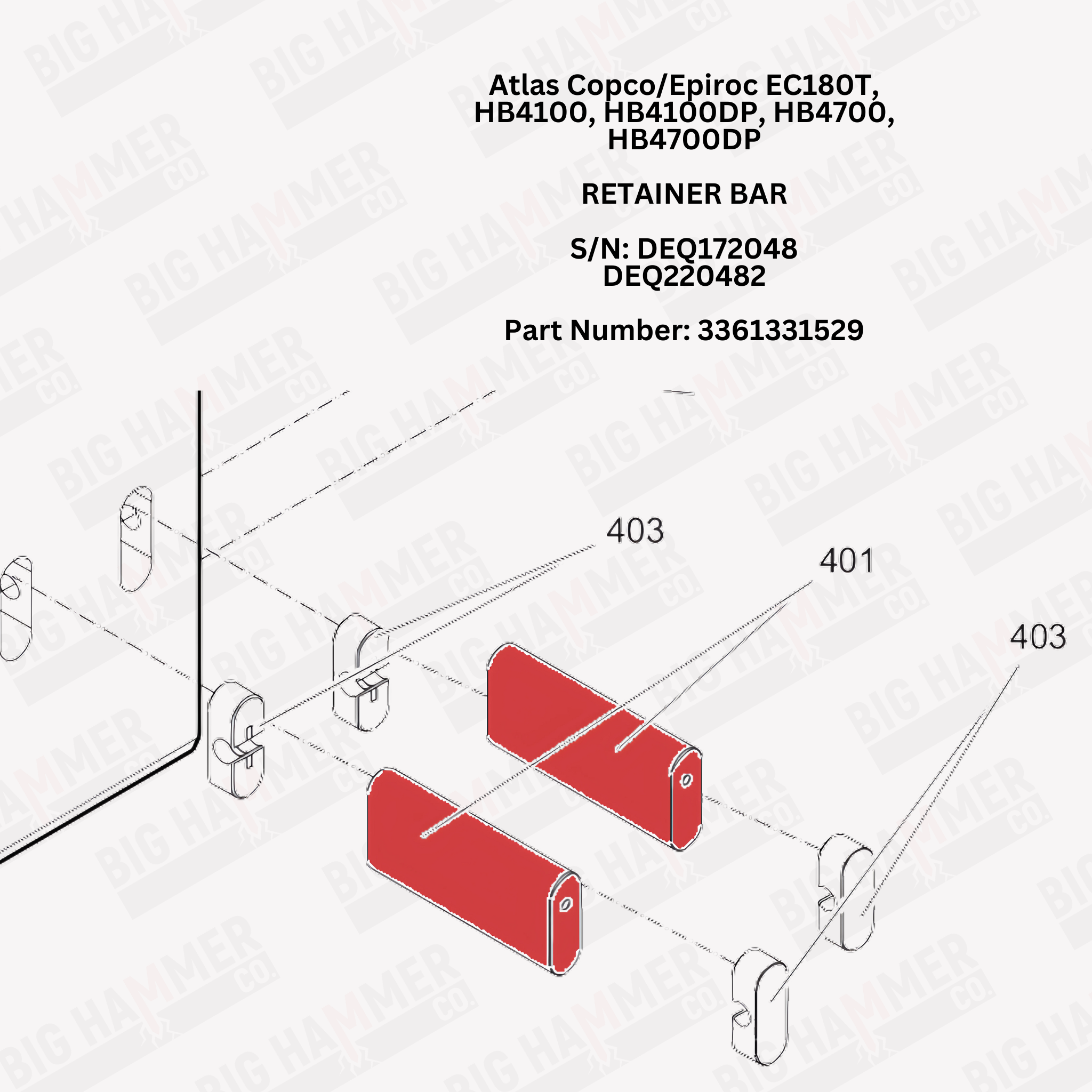 Atlas Copco/Epiroc EC180T, HB4100, HB4100DP, HB4200, HB4200DP, HB4700, HB4700DP, Chicago Pneumatic CP4250, RX53, RX54 Tool Retainer