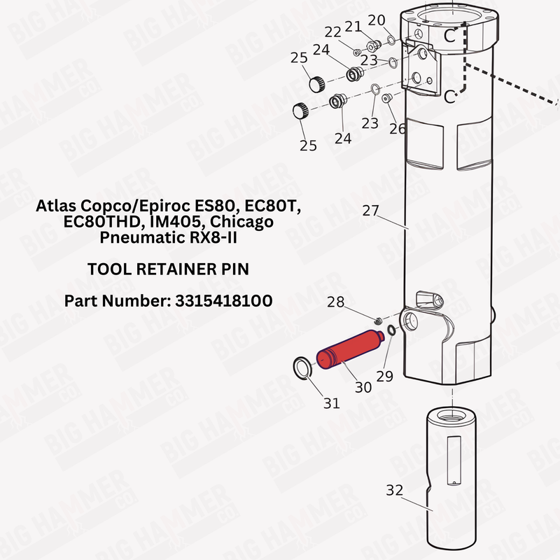 Atlas Copco/Epiroc ES80, EC80T, EC80THD, IM405, Chicago Pneumatic RX8-II Tool Retainer