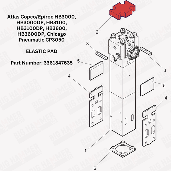 Atlas Copco/Epiroc HB3000, HB3000DP, HB3100, HB3100DP, HB3600, HB3600DP, Chicago Pneumatic CP3050 Elastic Pad