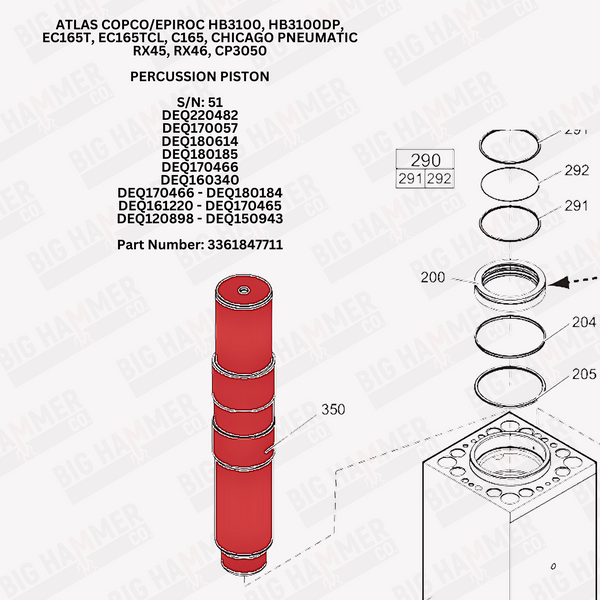 Atlas Copco/Epiroc HB3100, HB3100DP, EC165T, EC165TCL, C165, Chicago Pneumatic RX45, RX46, CP3050 Piston