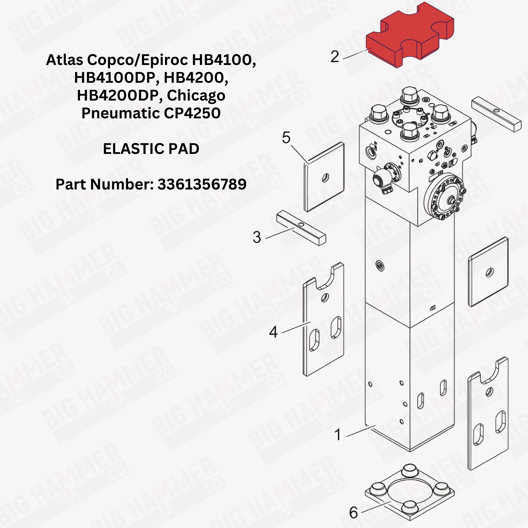 Atlas Copco/Epiroc HB4100, HB4100DP, HB4200, HB4200DP, Chicago Pneumatic CP4250 Elastic Pad