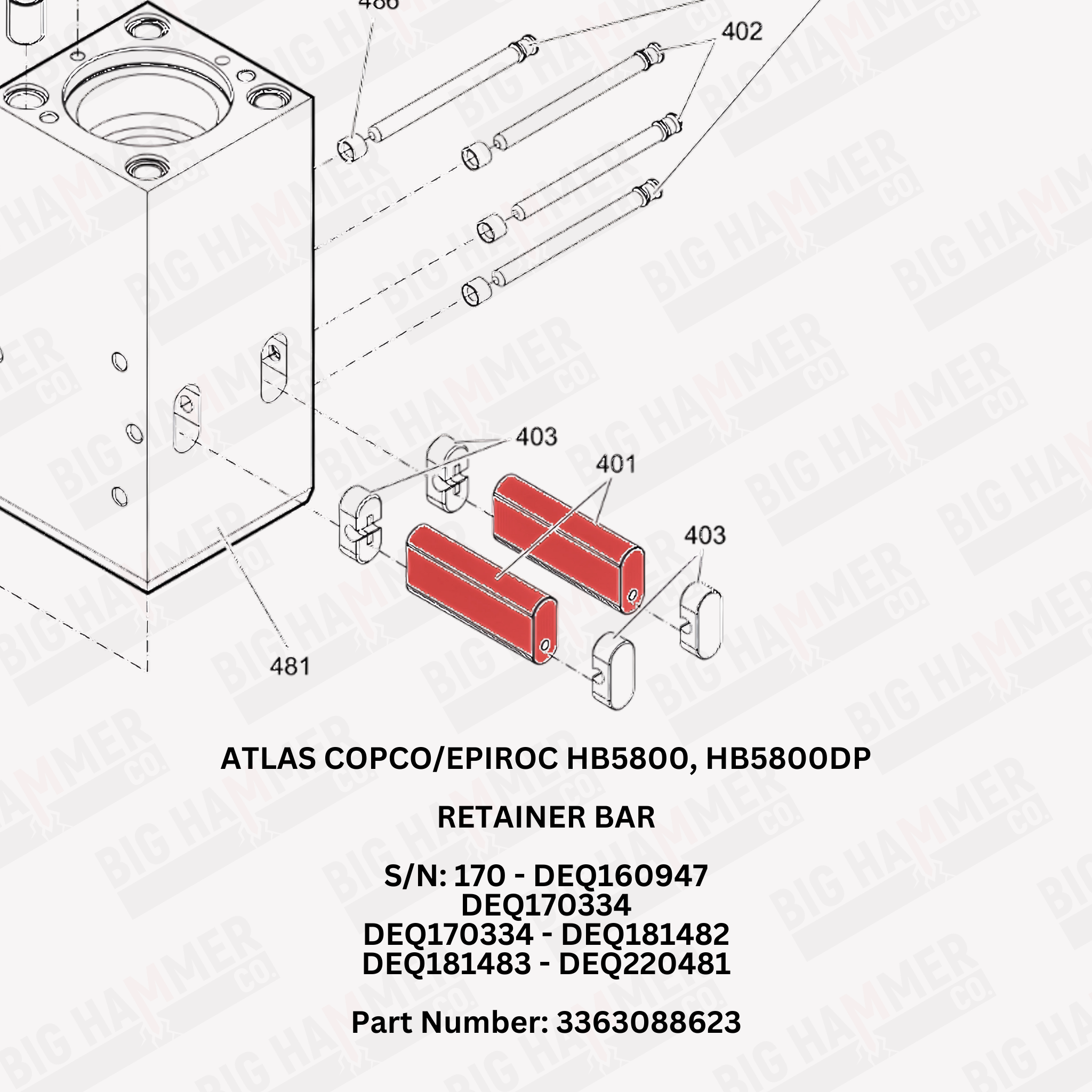 Atlas Copco/Epiroc HB5800, HB5800DP Retainer Bar