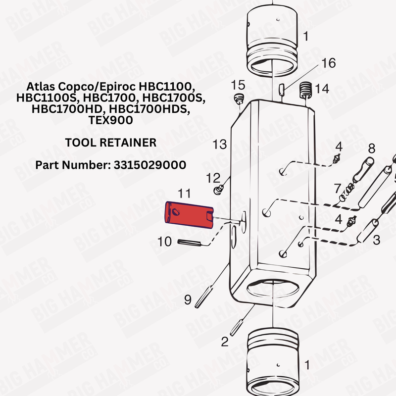 Atlas Copco/Epiroc HBC1100, HBC1100S, HBC1700, HBC1700S, HBC1700HD, HBC1700HDS, TEX900 Tool Retainer