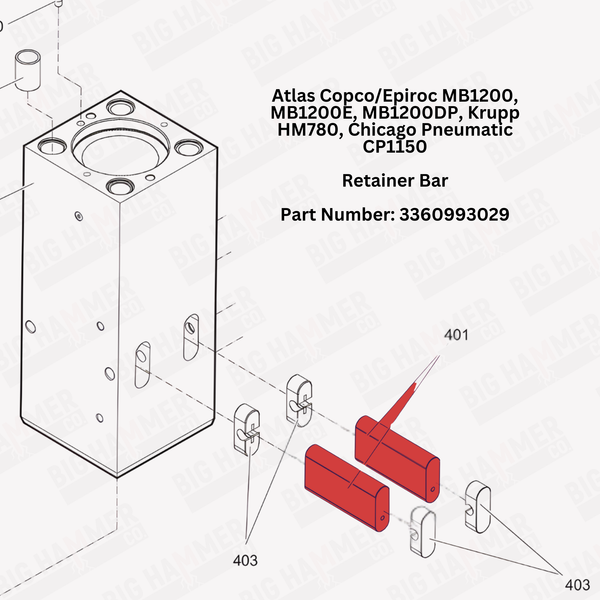Atlas Copco/Epiroc MB1200, MB1200E, MB1200DP, Krupp HM780, Chicago Pneumatic CP1150 Retainer Bar