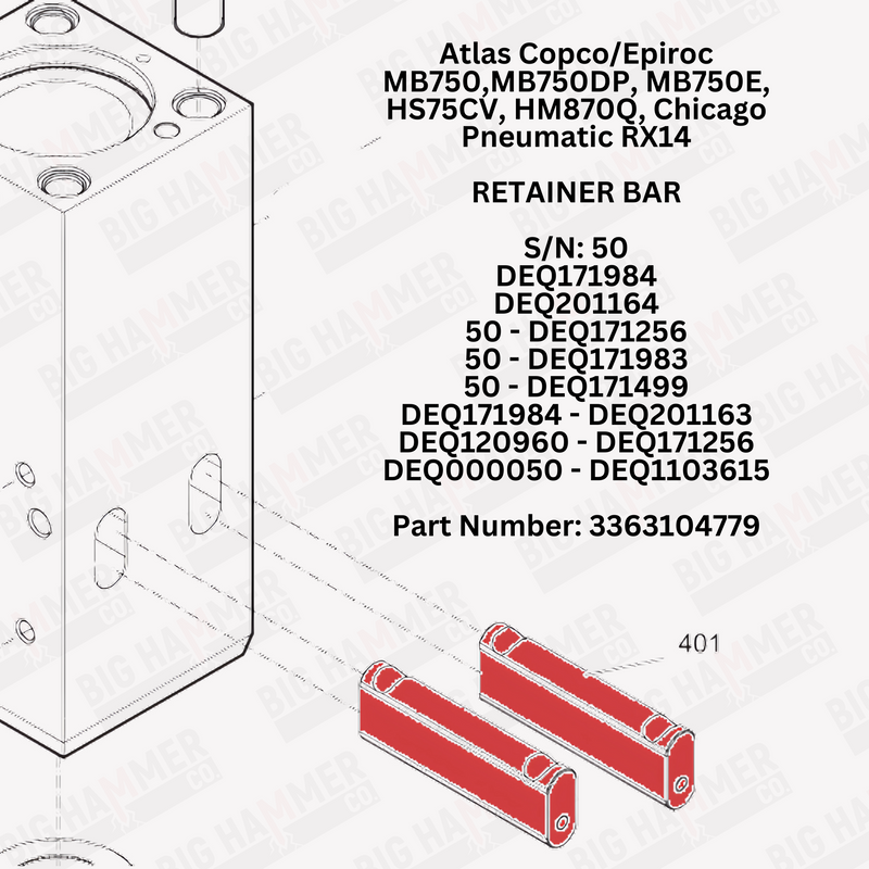 Atlas Copco/Epiroc MB750, MB750DP, MB750E, HS75CV, HM870Q, Chicago Pneumatic RX14 Tool Retainer