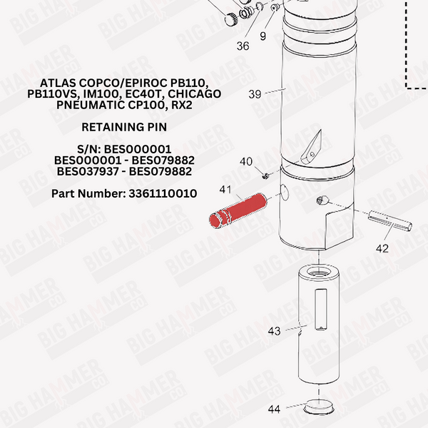 Atlas Copco/Epiroc PB110, PB110VS, IM100, EC40T, Chicago Pneumatic CP100, RX2 Tool Retainer