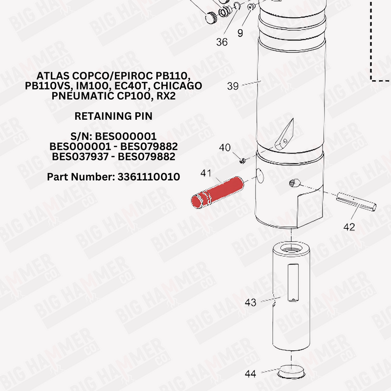 Atlas Copco/Epiroc PB110, PB110VS, IM100, EC40T, Chicago Pneumatic CP100, RX2 Tool Retainer