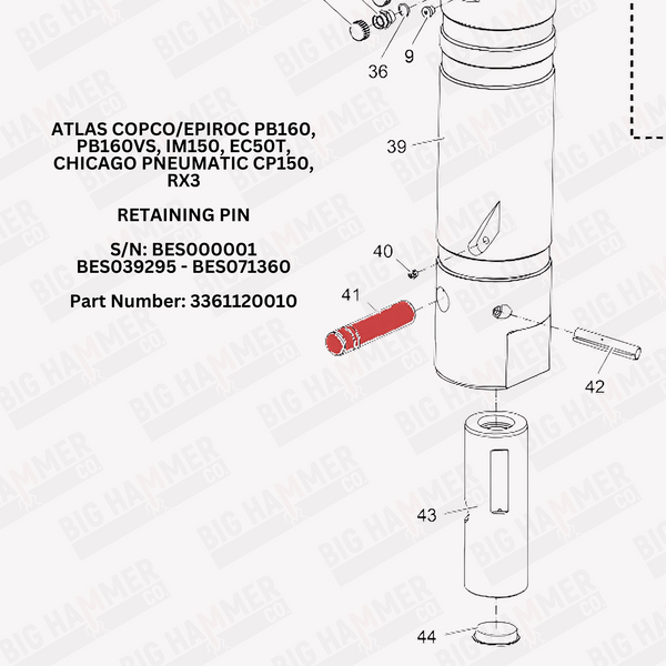 Atlas Copco/Epiroc PB160, PB160VS, IM150, EC50T, Chicago Pneumatic CP150, RX3 Tool Retainer