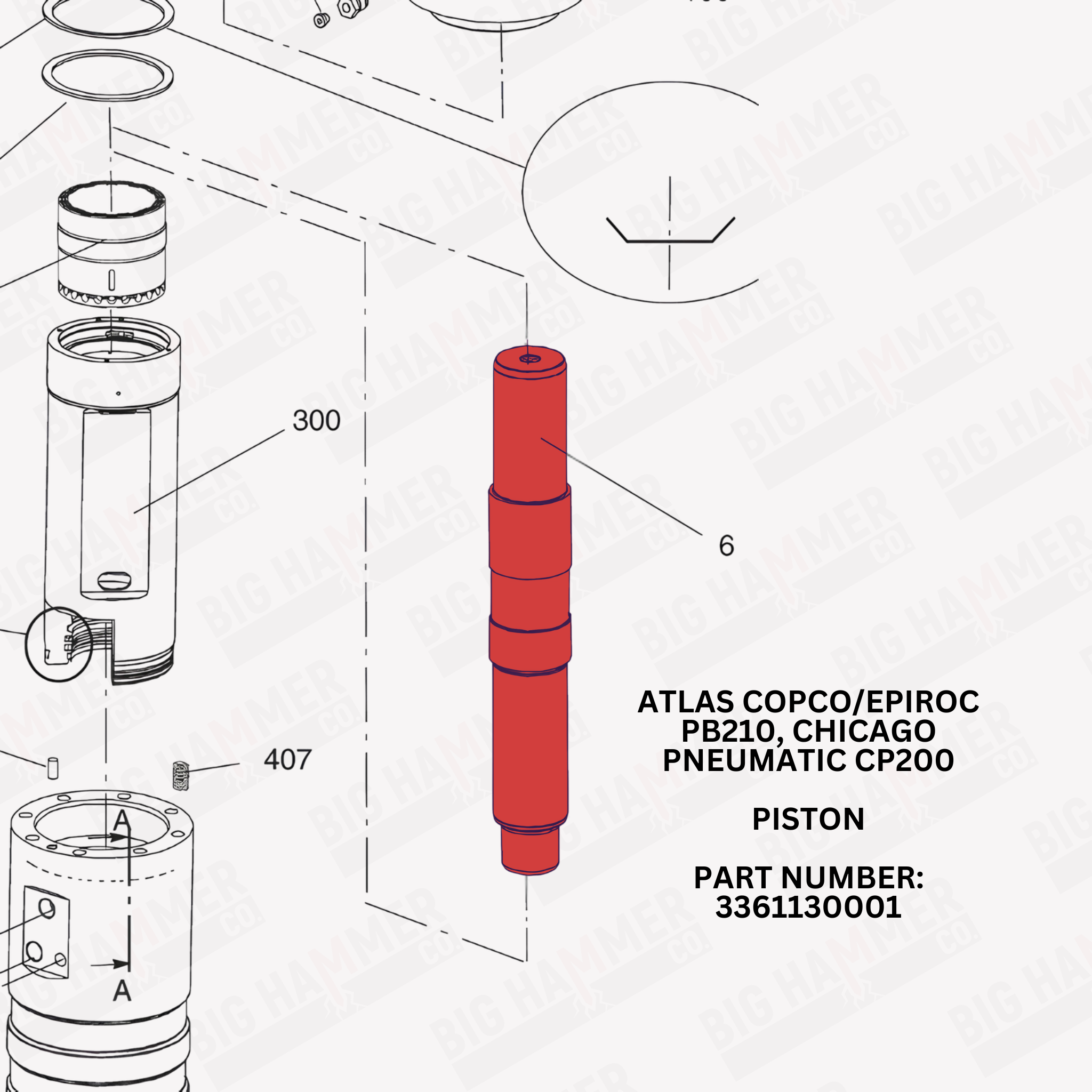 Atlas Copco/Epiroc PB210, Chicago Pneumatic CP200 Piston