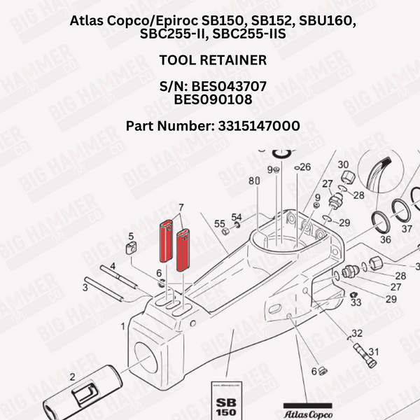 Atlas Copco/Epiroc SB150, SB152, SBU160, SBC255-II, SBC255-IIS Tool Retainer