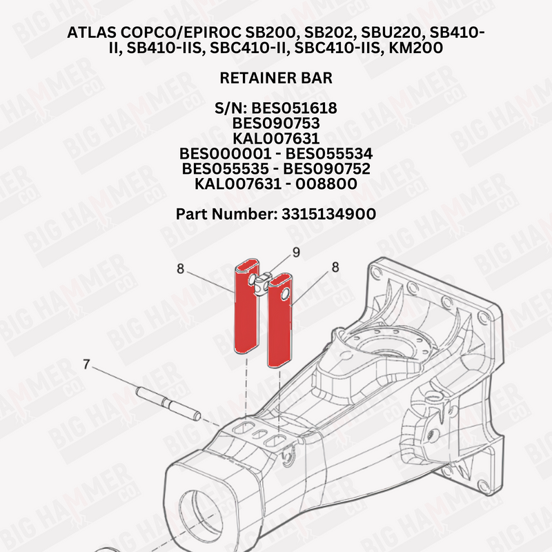 Atlas Copco/Epiroc SB200, SB202, SBU220, SB410-II, SB410-IIS, SBC410-II, SBC410-IIS, KM200 Tool Retainer