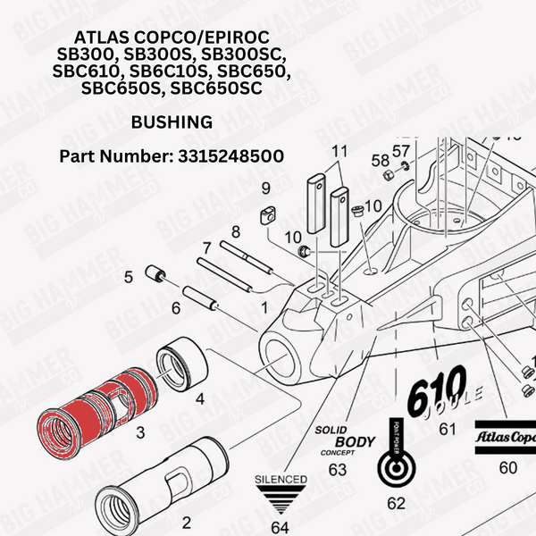 Atlas Copco/Epiroc SB300, SB300S, SB300SC, SBC610, SB6C10S, SBC650, SBC650S, SBC650SC Lower Bushing