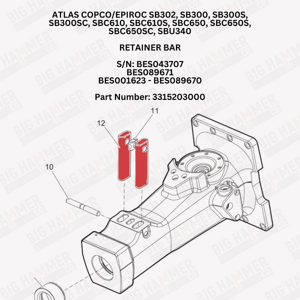 Atlas Copco/Epiroc SB302, SB300, SB300S, SB300SC, SBC610, SBC610S, SBC650, SBC650S, SBC650SC, SBU340 Tool Retainer