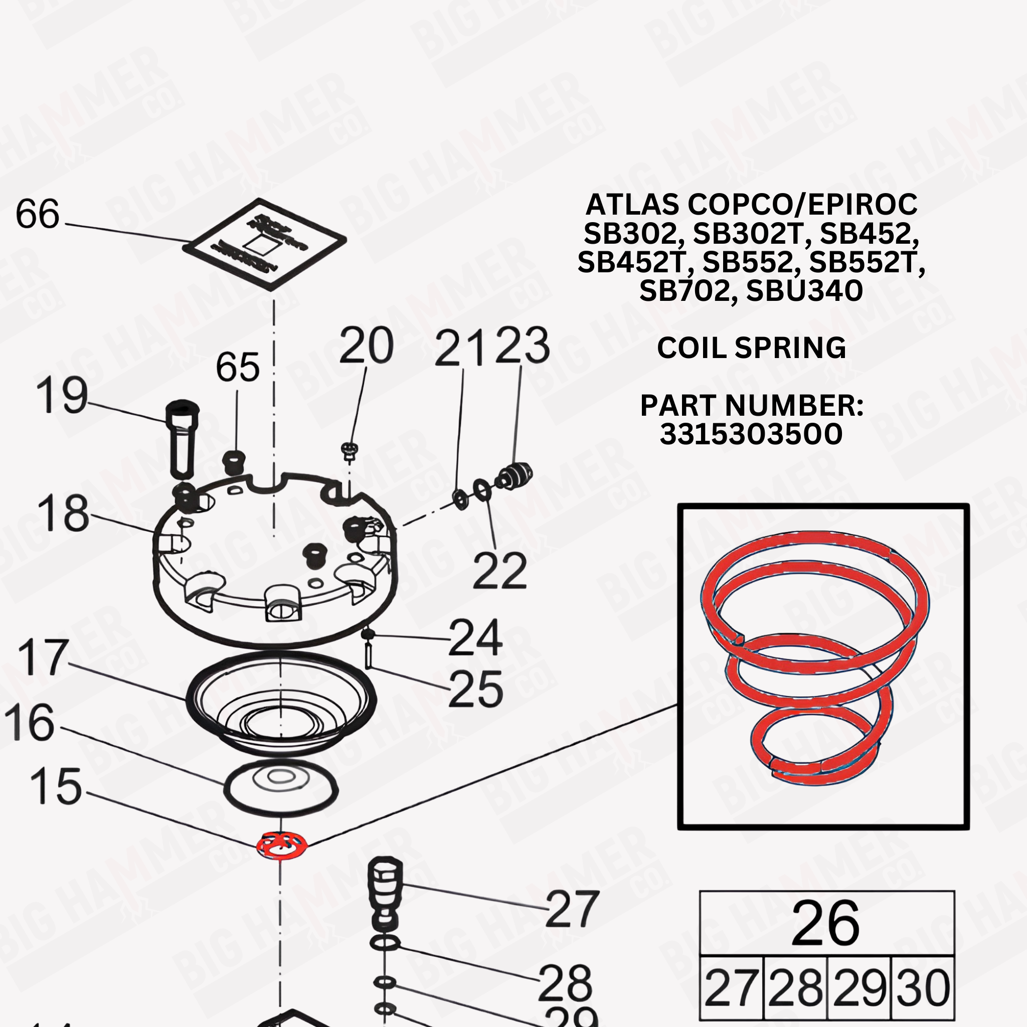 Atlas Copco/Epiroc SB302, SB302T, SB452, SB452T, SB552, SB552T, SB702, SBU340 Coil Spring