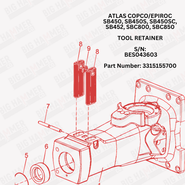Atlas Copco/Epiroc SB450, SB450S, SB450SC, SB452, SBC800, SBC850 Tool Retainer