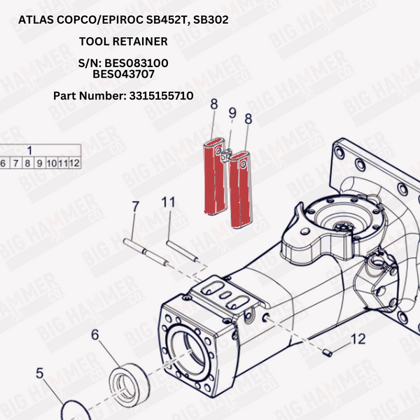 Atlas Copco/Epiroc SB452T, SB302 Tool Retainer