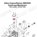 Atlas Copco/Epiroc SBC650, SBC650S, SBC650SC, SBC610, SBC610S, SB300, SB300S, SB300SC, SBC800, SBC800S, SB450, SB450S, SB450SC Diaphragm