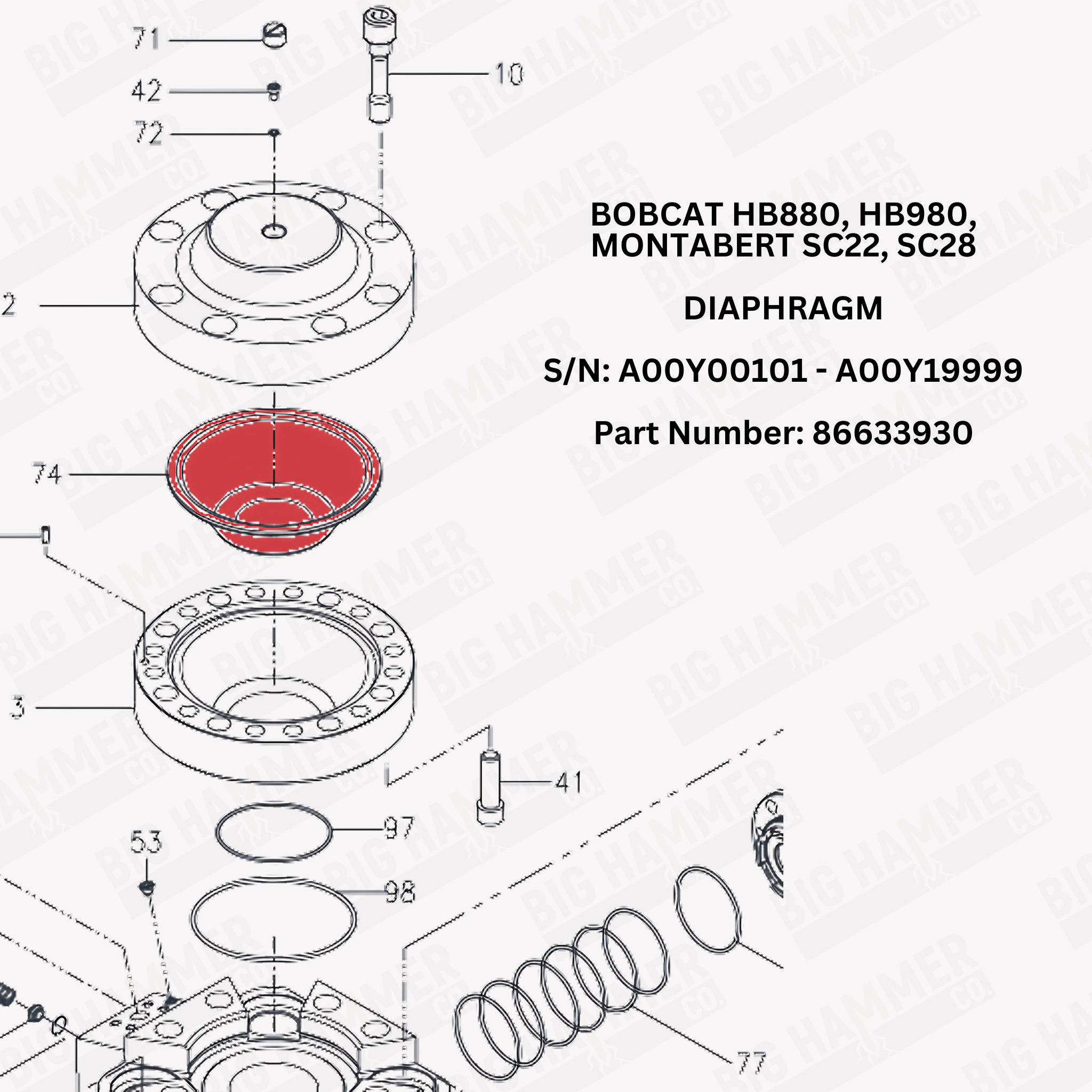 Bobcat HB880, HB980, Montabert SC22, SC28 Diaphragm