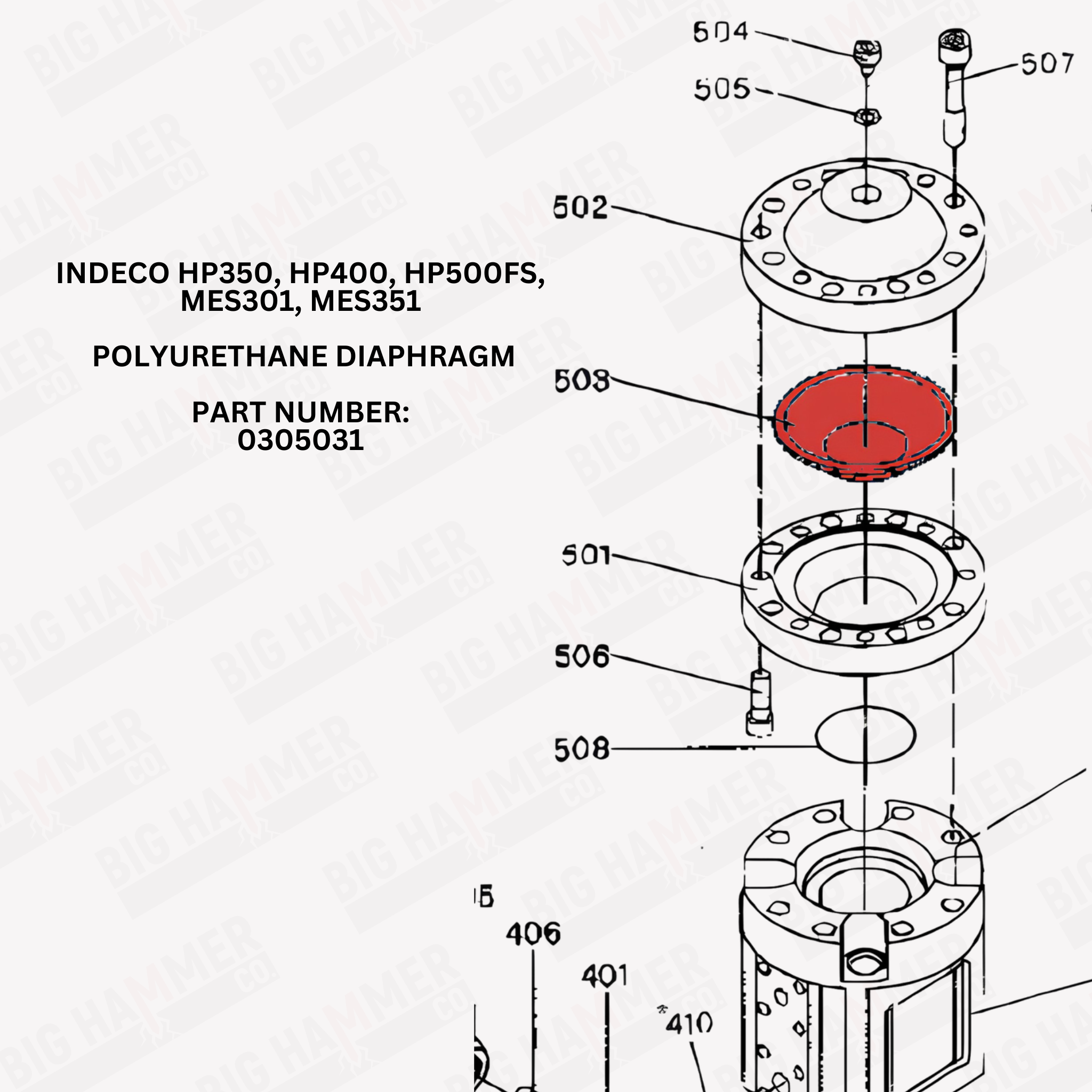 Indeco HP350, HP400, HP550FS, MES301, MES351 Polyurethane Diaphragm