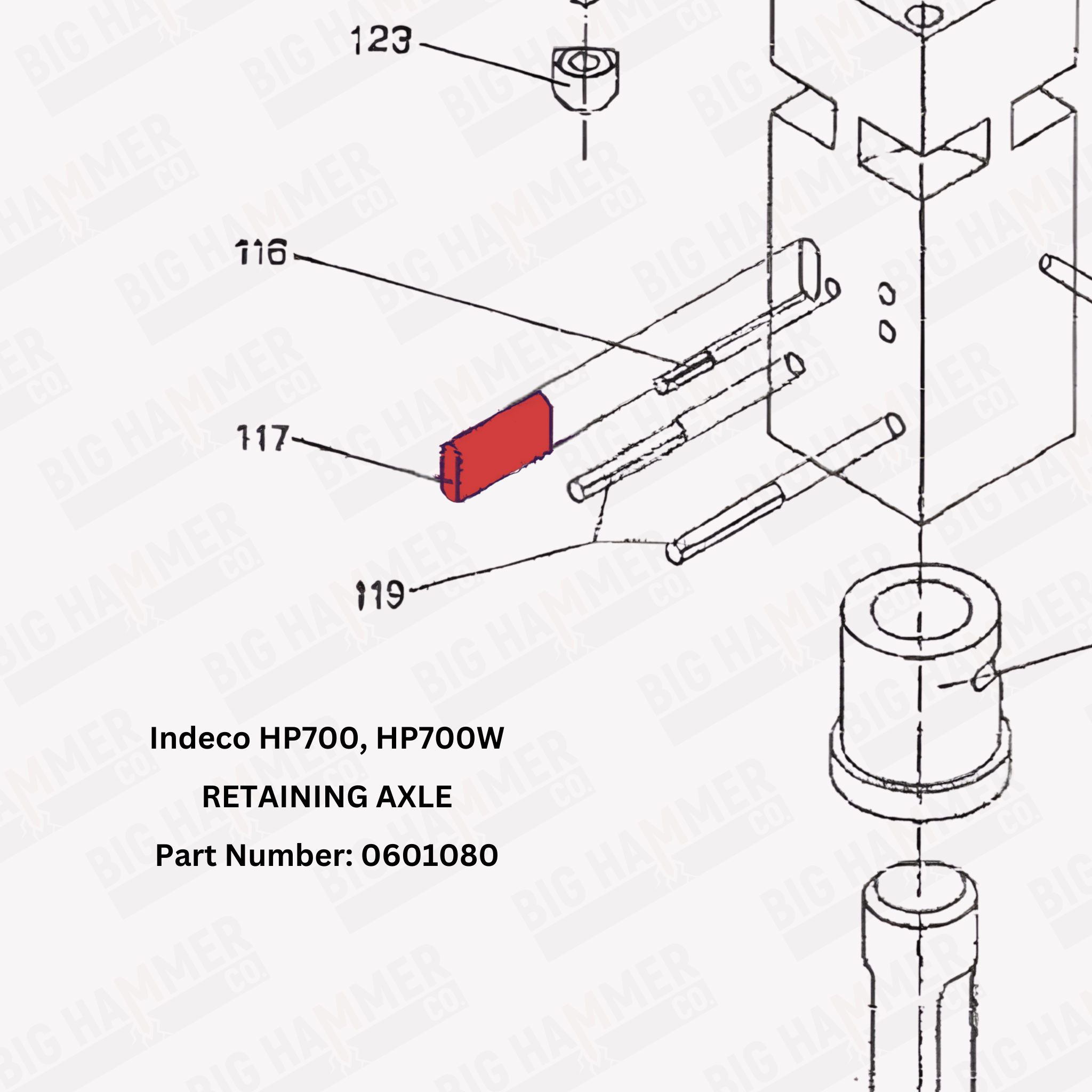 Indeco HP700, HP700W, MES621, MES650 Retaining Axle