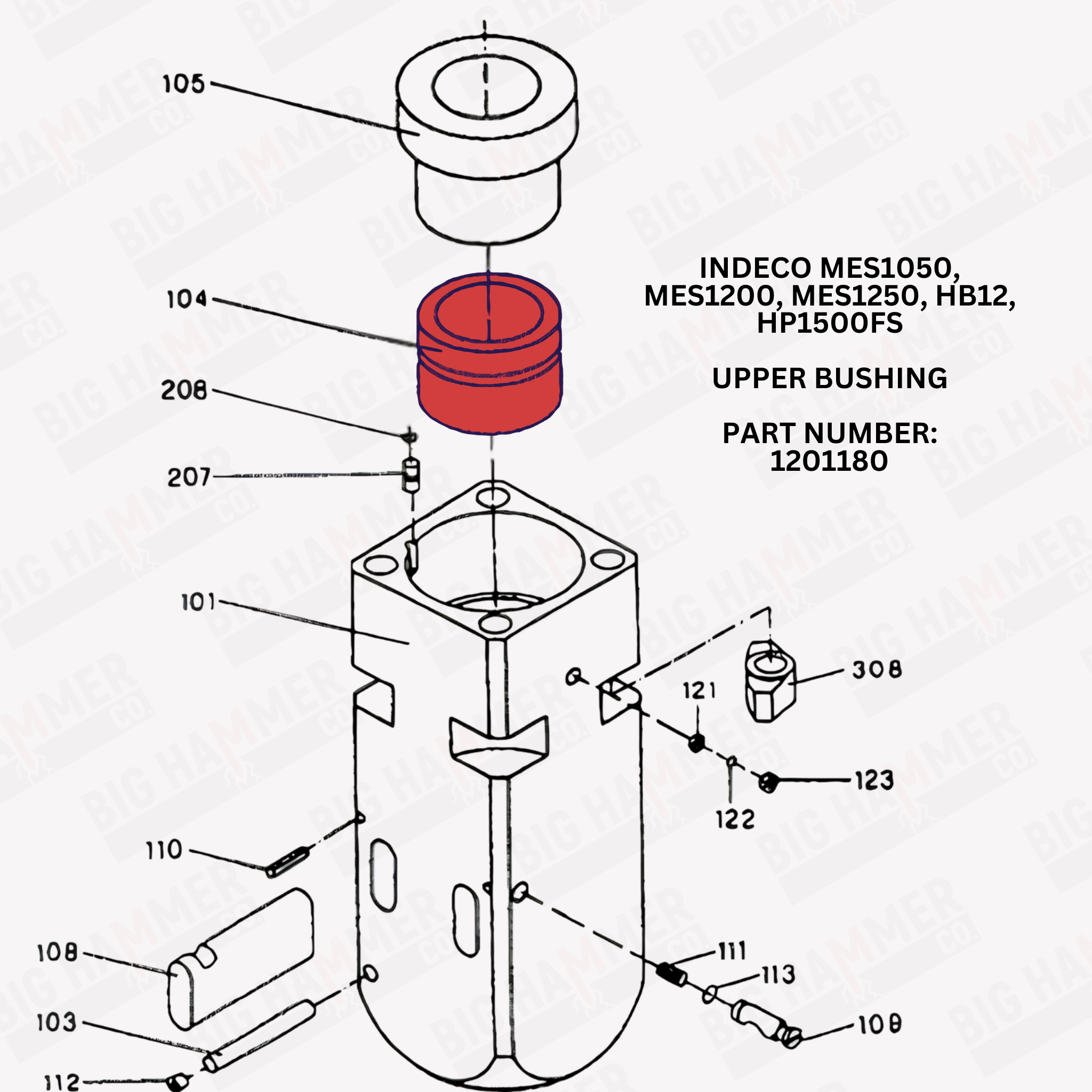 Indeco MES1050, MES1200, MES1250, HB12, HP1500FS Upper Bushing
