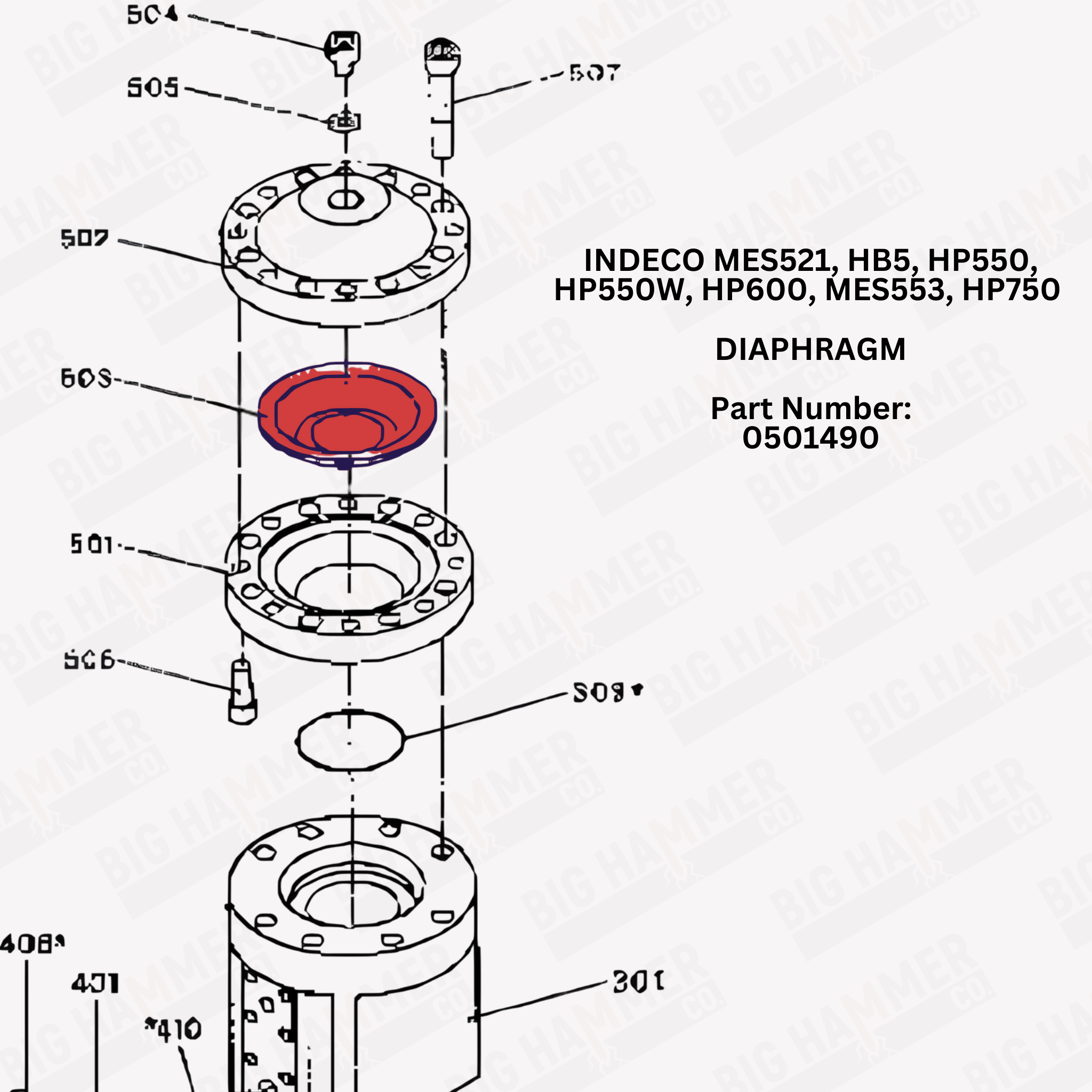Indeco MES521, HB5, HP550, HP550W, HP600, MES553, HP750 Polyurethane Diaphragm