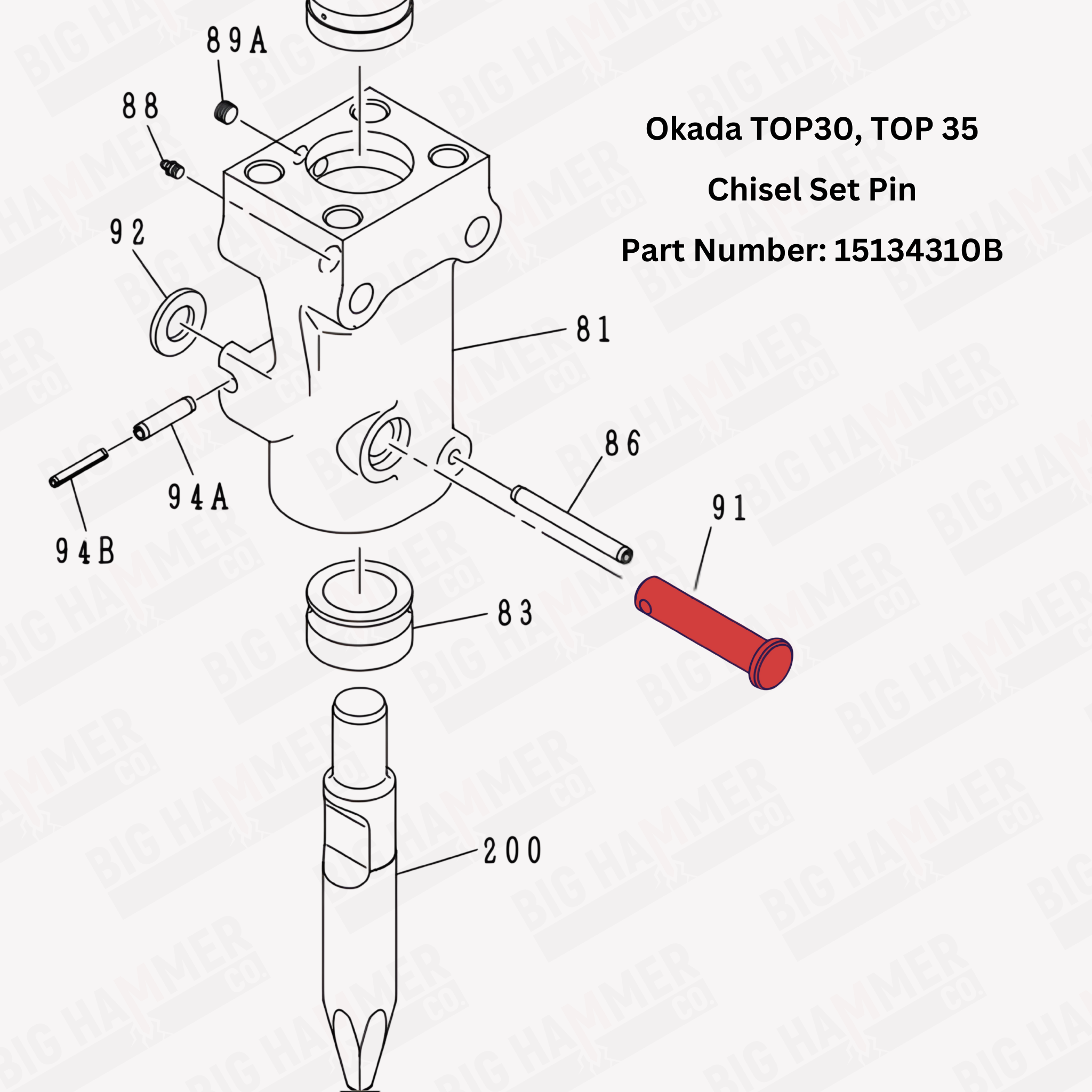 Okada TOP30, TOP35 Chisel Set Pin (Tool Retainer)