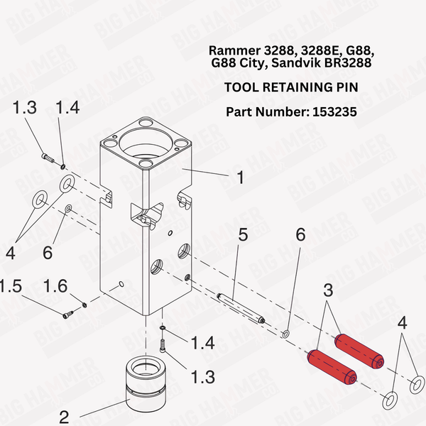 Rammer 3288, 3288E, G88, G88 City, Sandvik BR3288 Tool Retaining Pin
