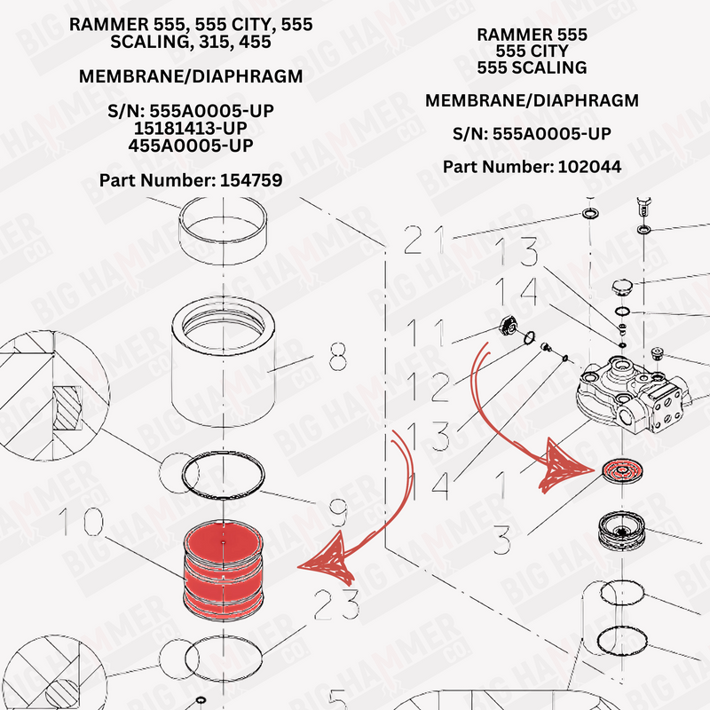 Rammer 555, 555 City, 555S, 315, 455 Membrane/Diaphragm