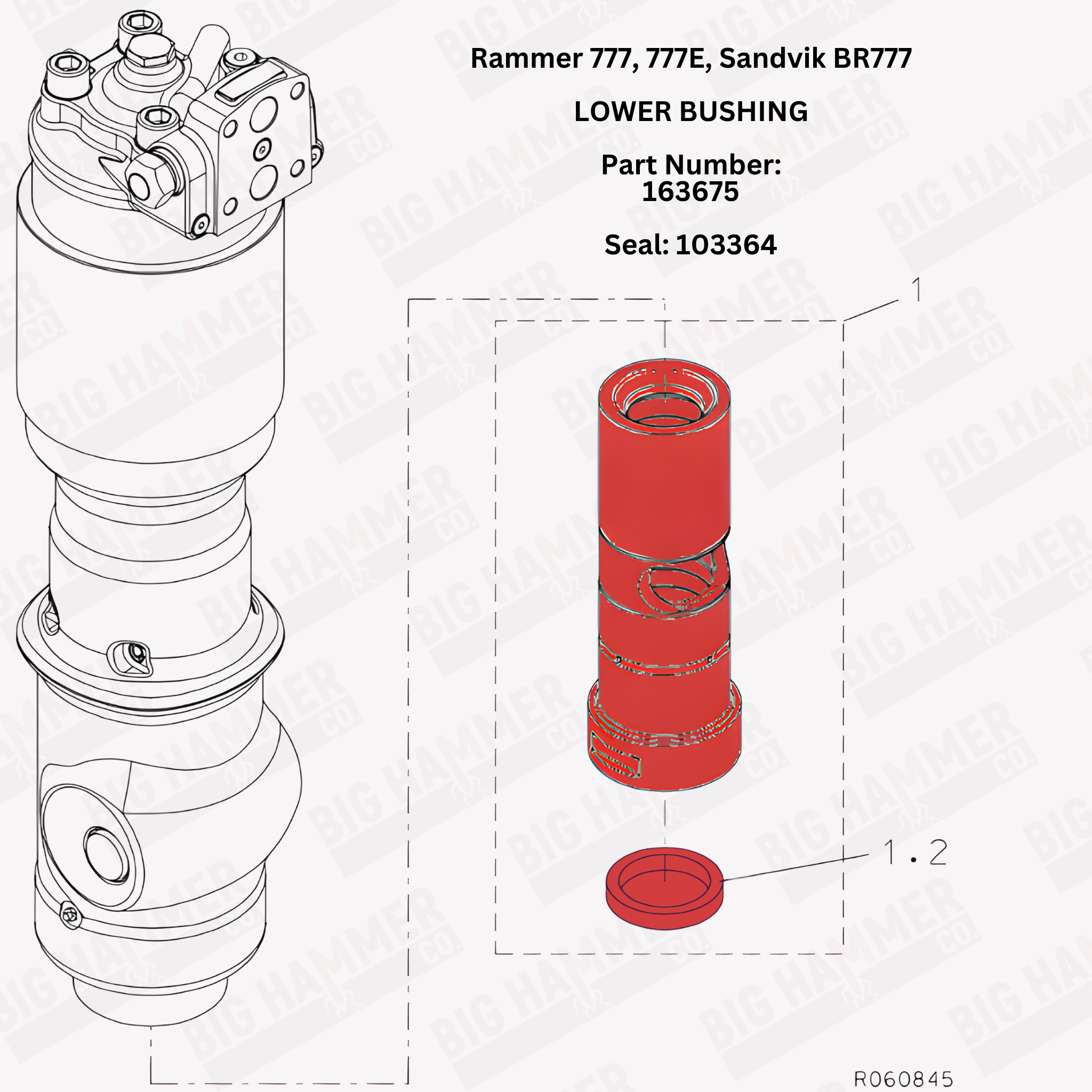 Rammer 777, 777 City, 777 Scaling, 777E, 777E Silenced, 777E Heavy Duty, 777E Scaler, Sandvik BR777 Lower Bushing