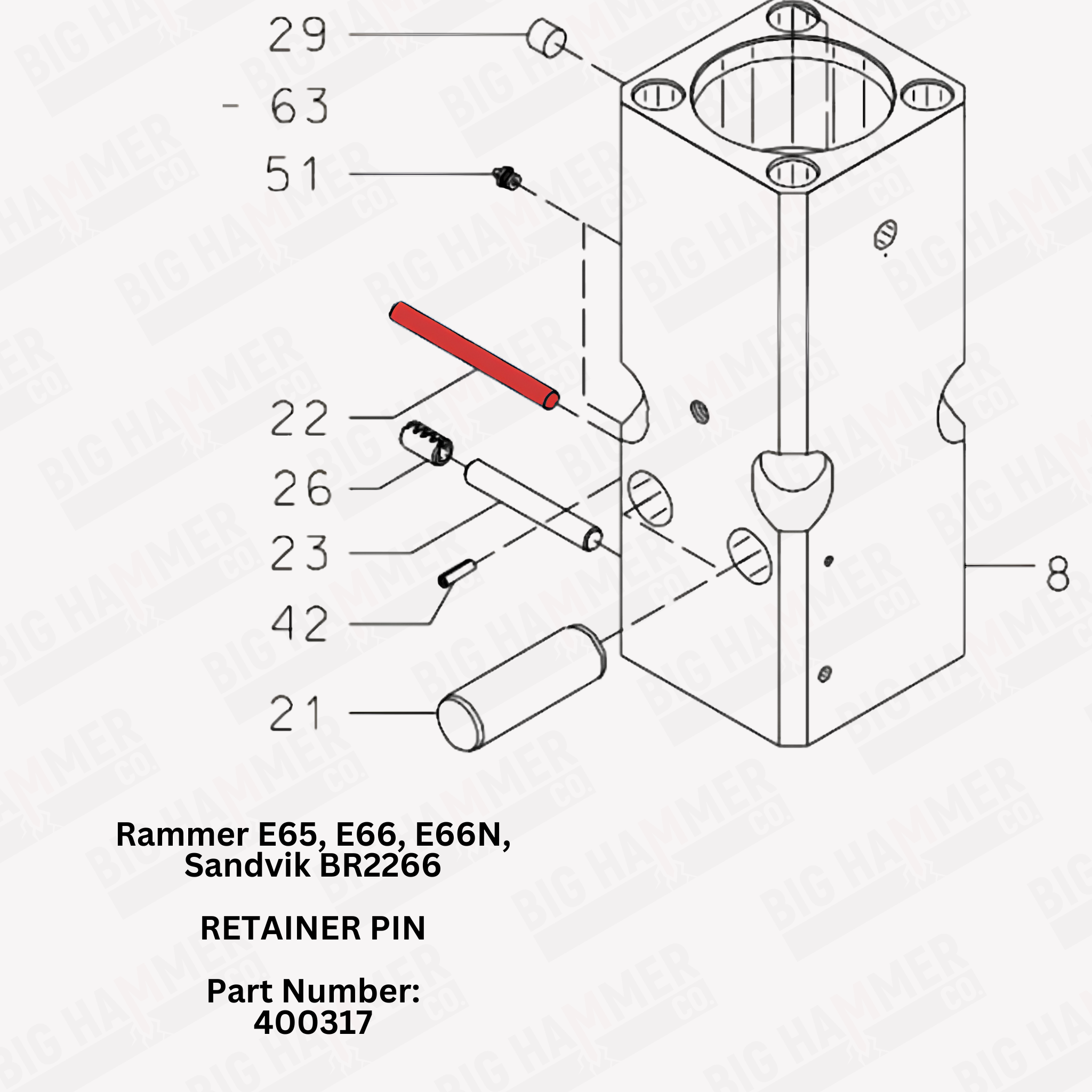 Rammer E65, E66, E66N, Sandvik BR2266 Retaining Pin